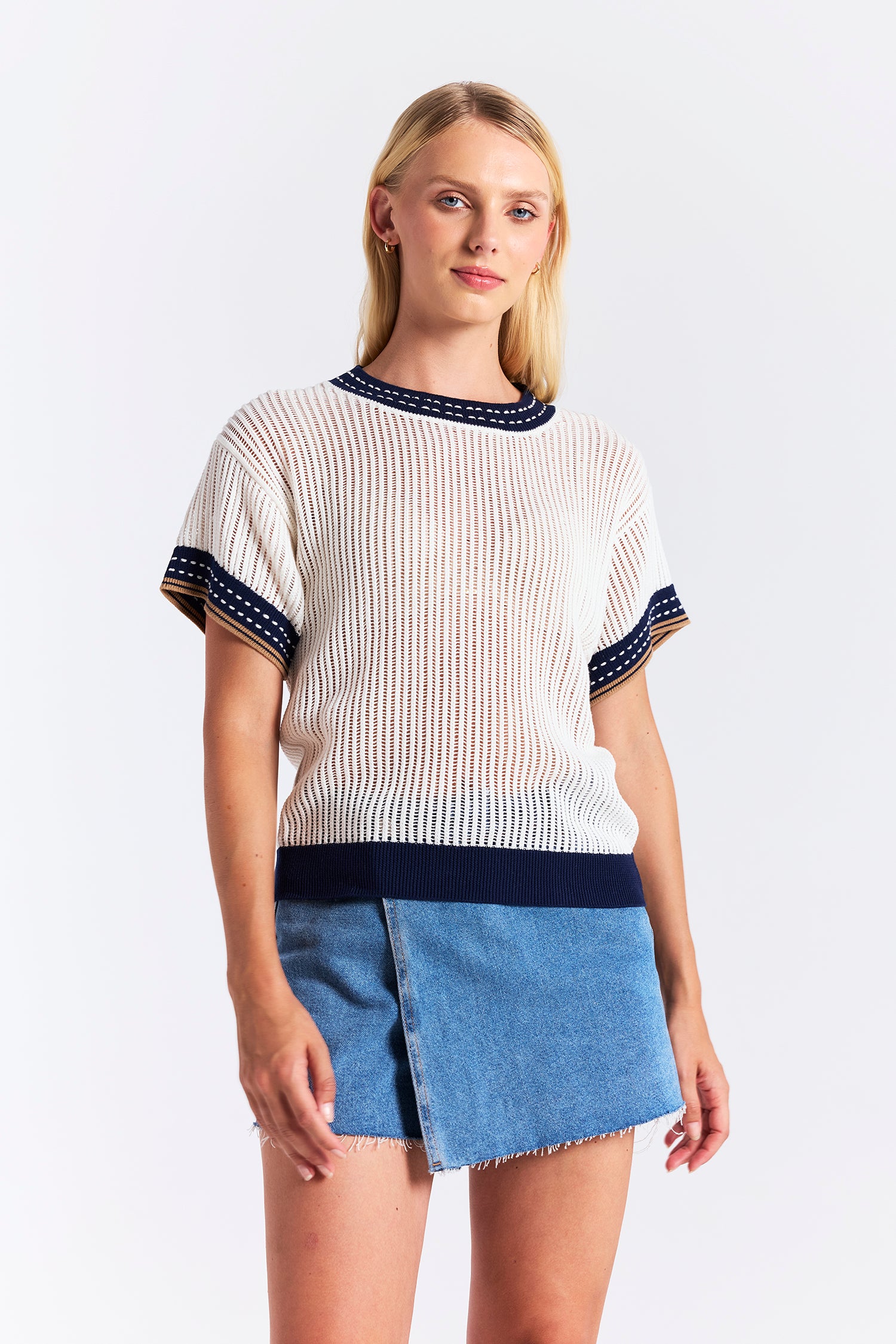 DENIM EFFECT TRIM TEE