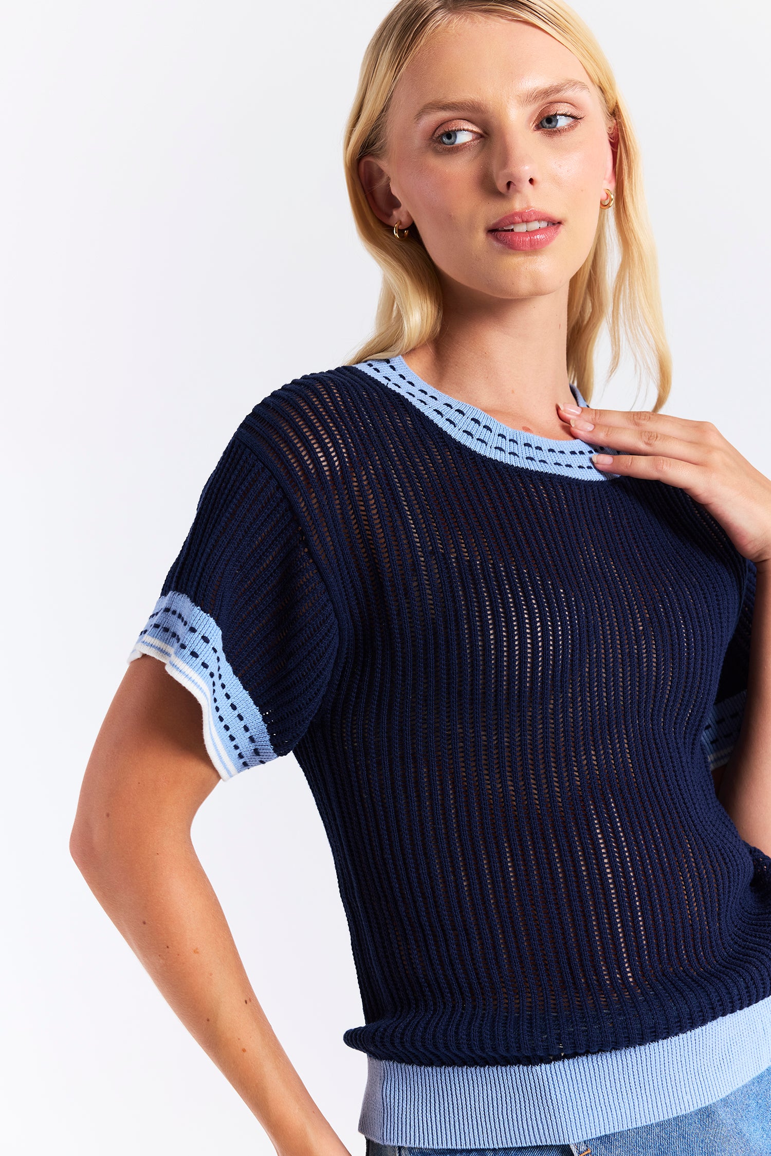 DENIM EFFECT TRIM TEE