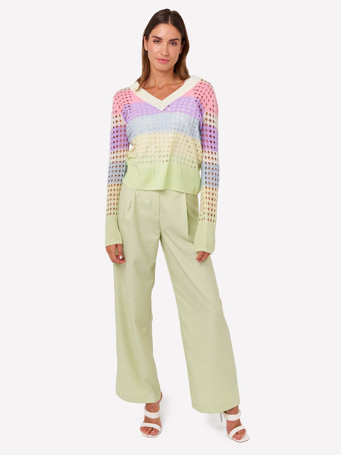 Open Pointelle V Neck Jumper