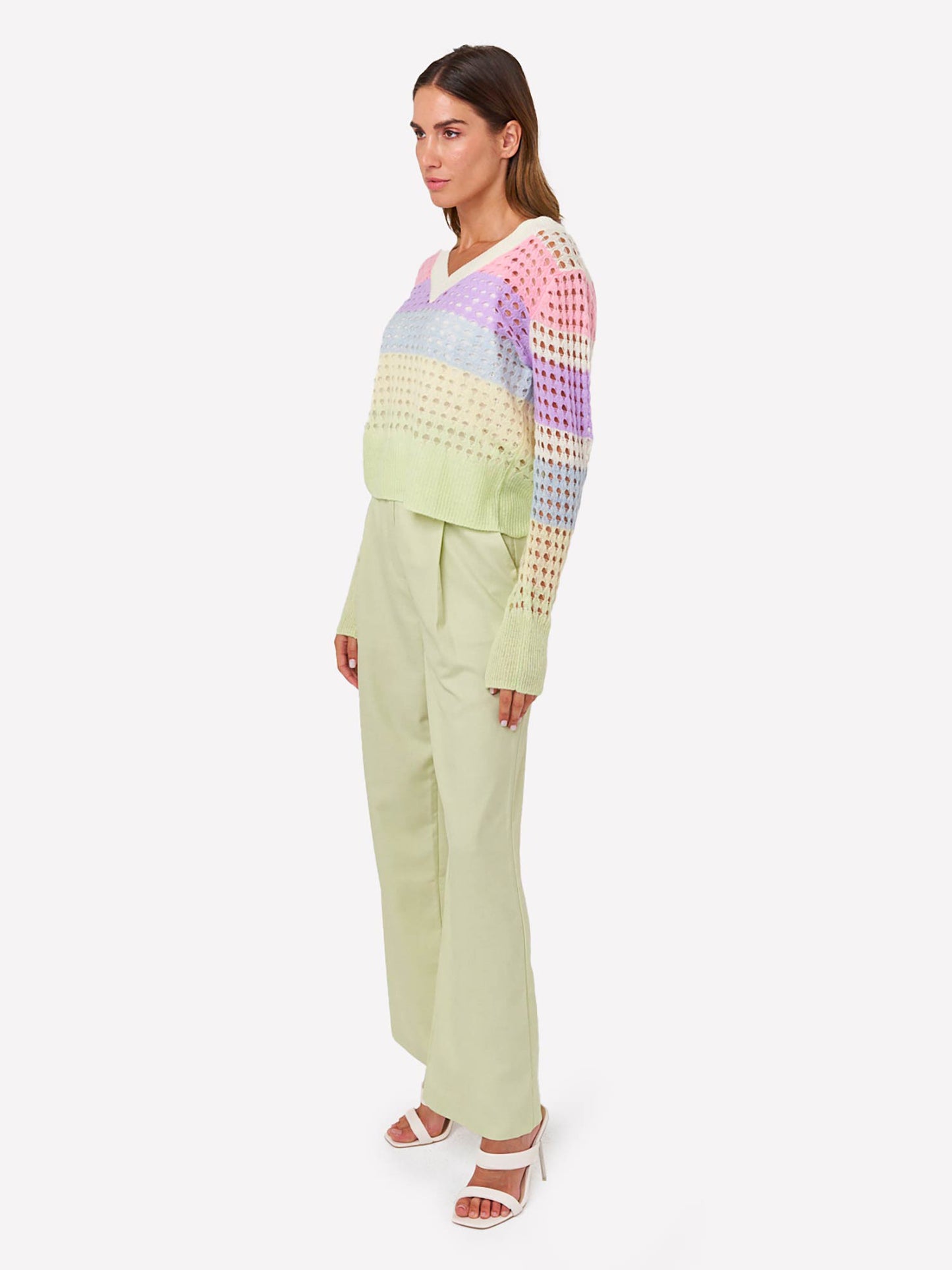 Open Pointelle V Neck Jumper