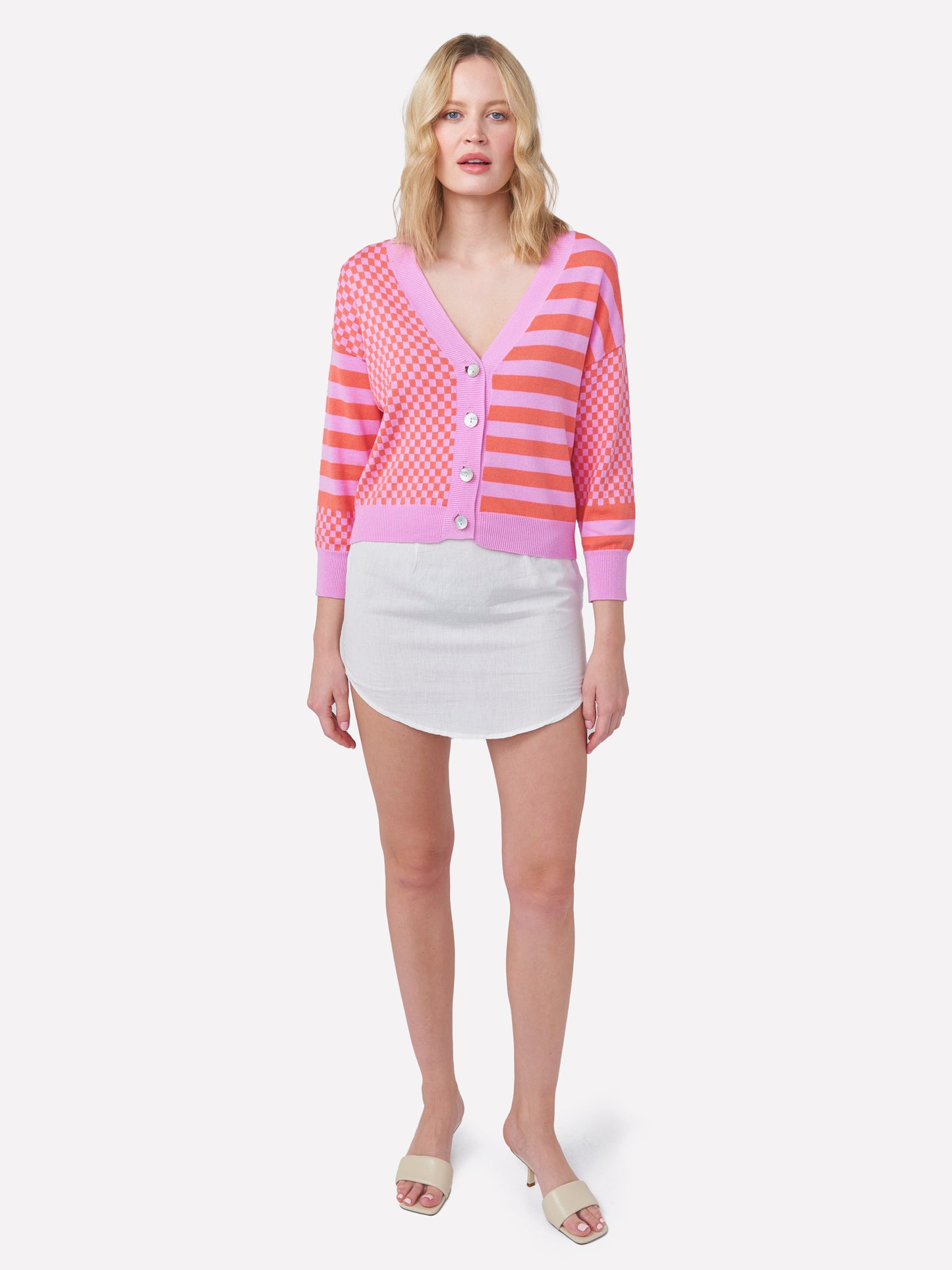 Check Stripe Short Cardigan