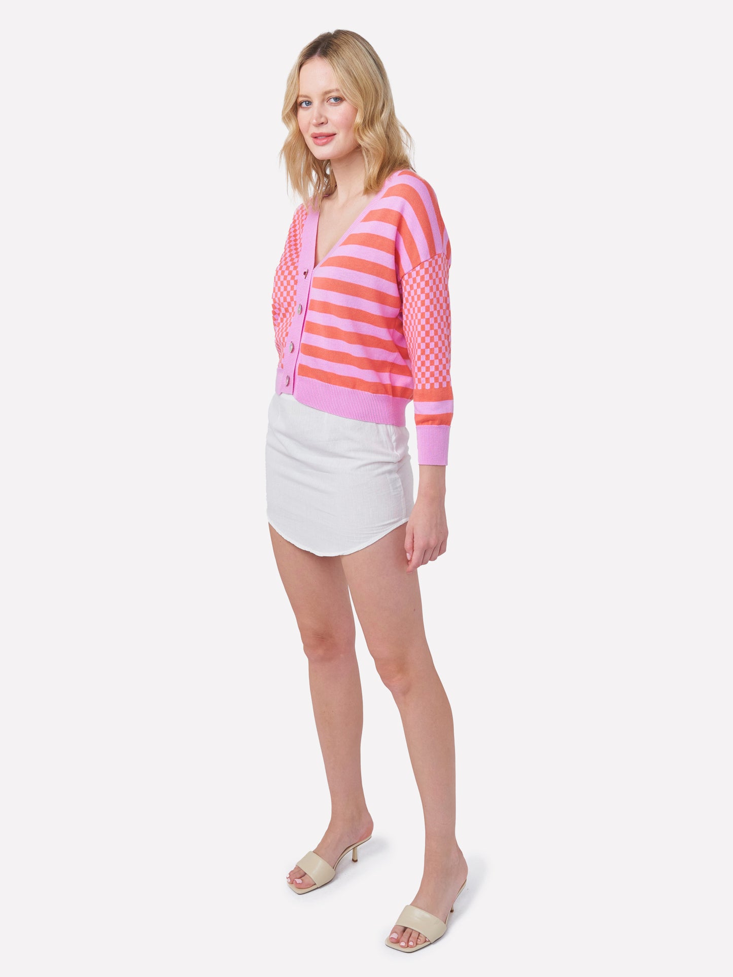 Check Stripe Short Cardigan