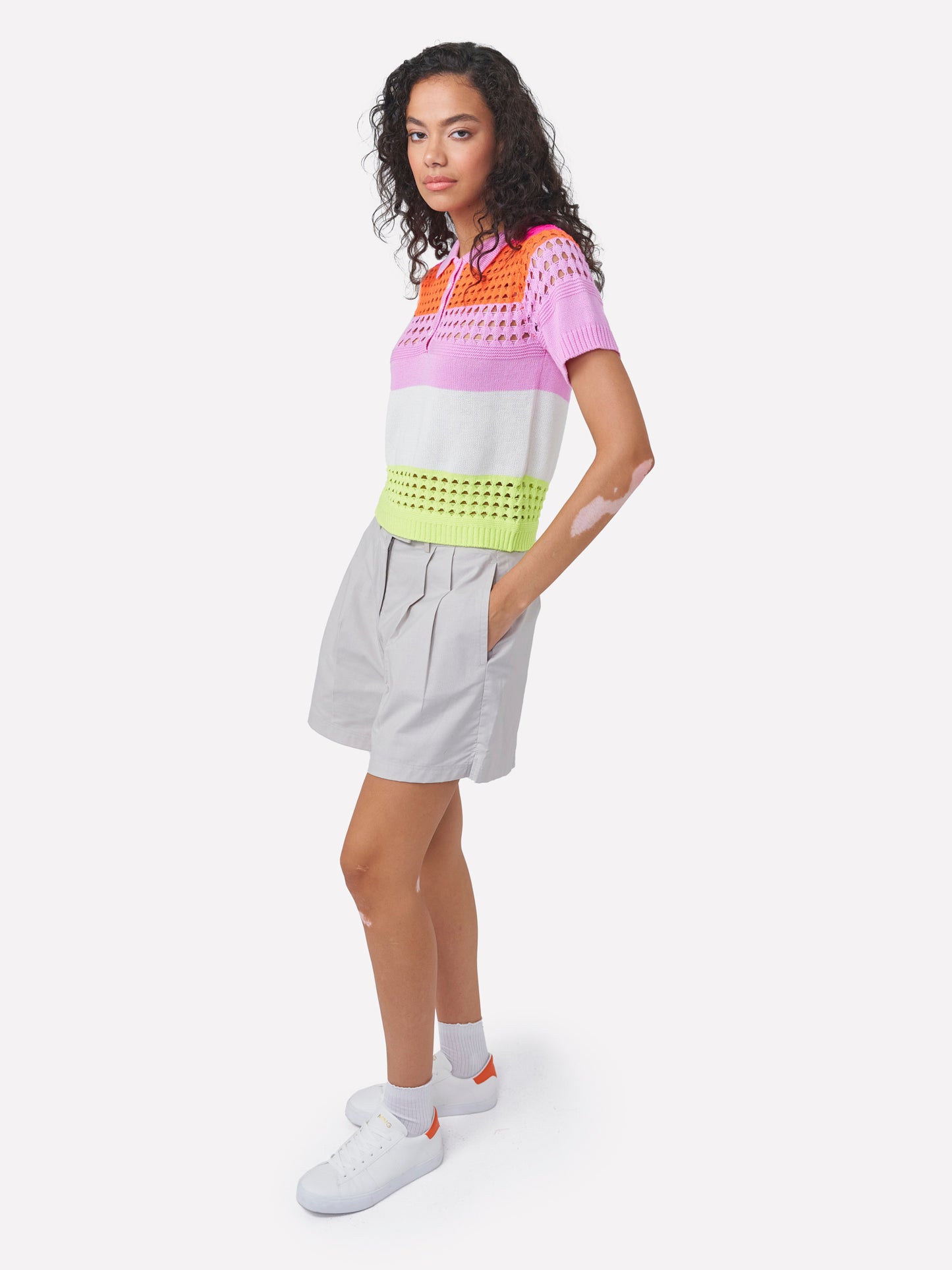 Pointelle Stripe Polo T-shirt