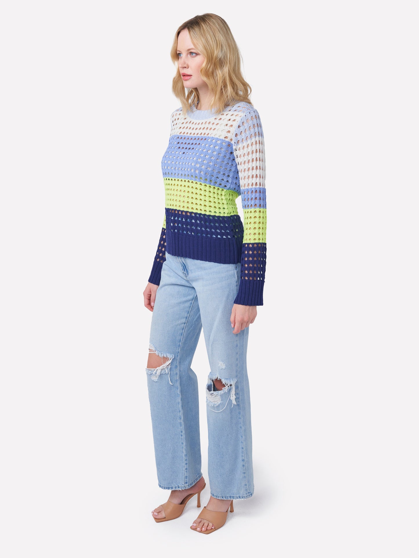 Pointelle Stripe Classic Crew Neck Jumper