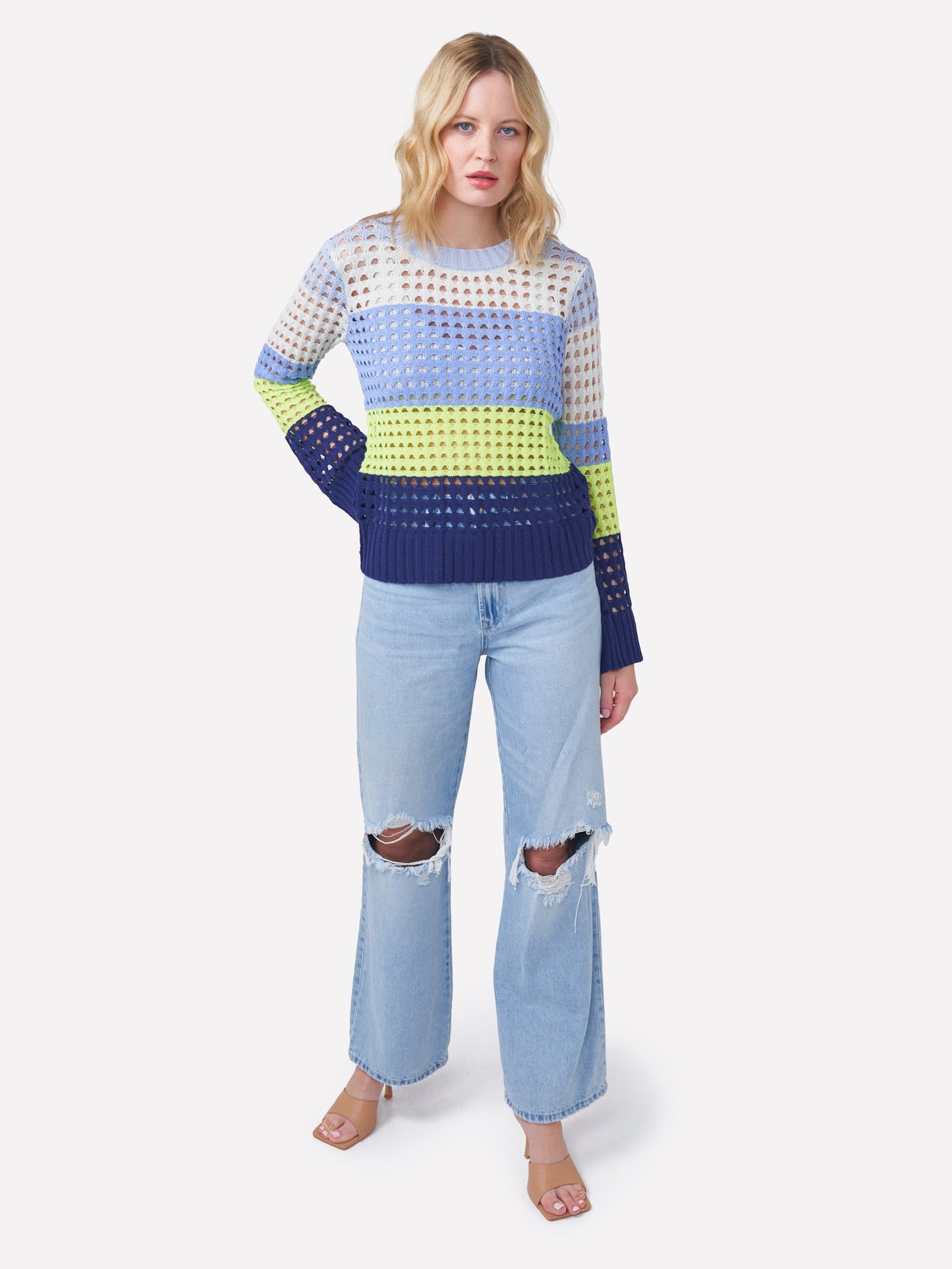 Pointelle Stripe Classic Crew Neck Jumper