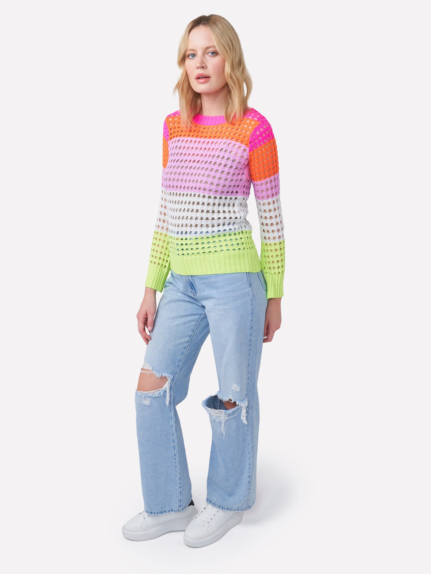 Pointelle Stripe Classic Crew Neck Jumper