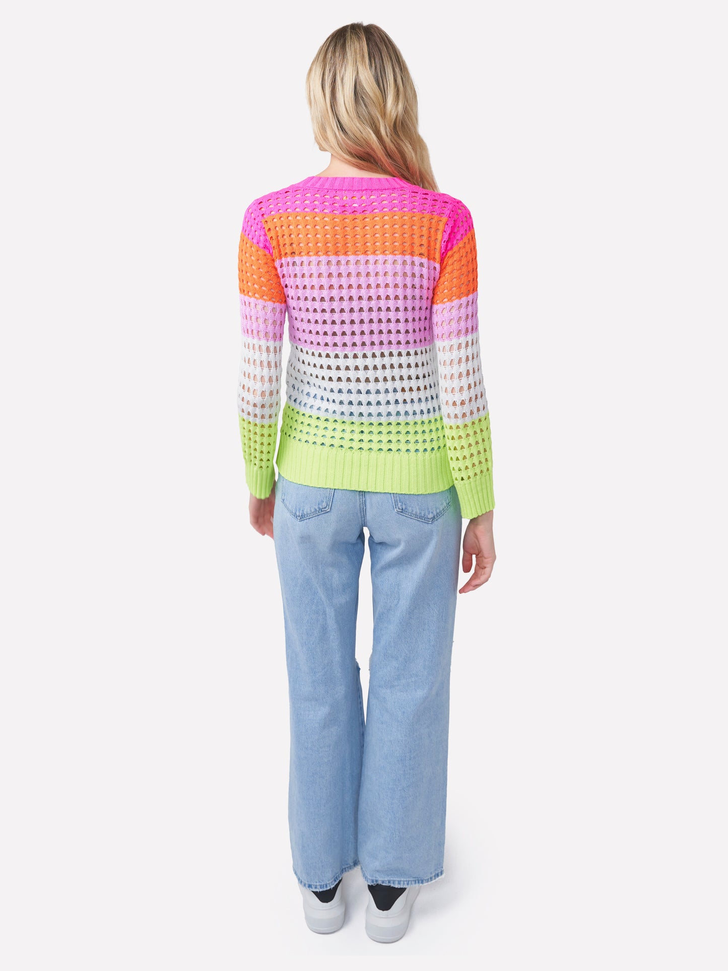 Pointelle Stripe Classic Crew Neck Jumper