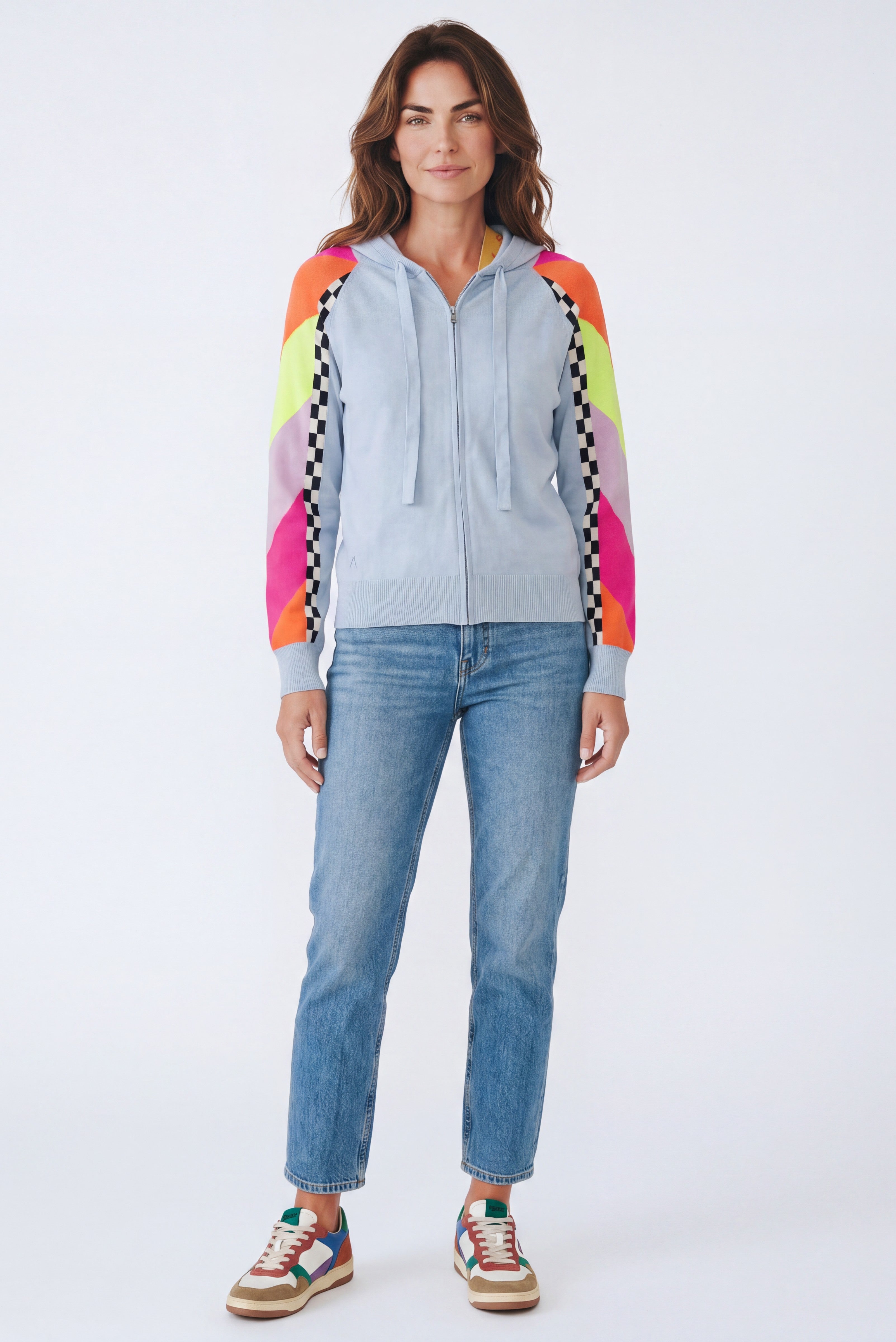 CHEVRON STRIPE CROP HOODIE