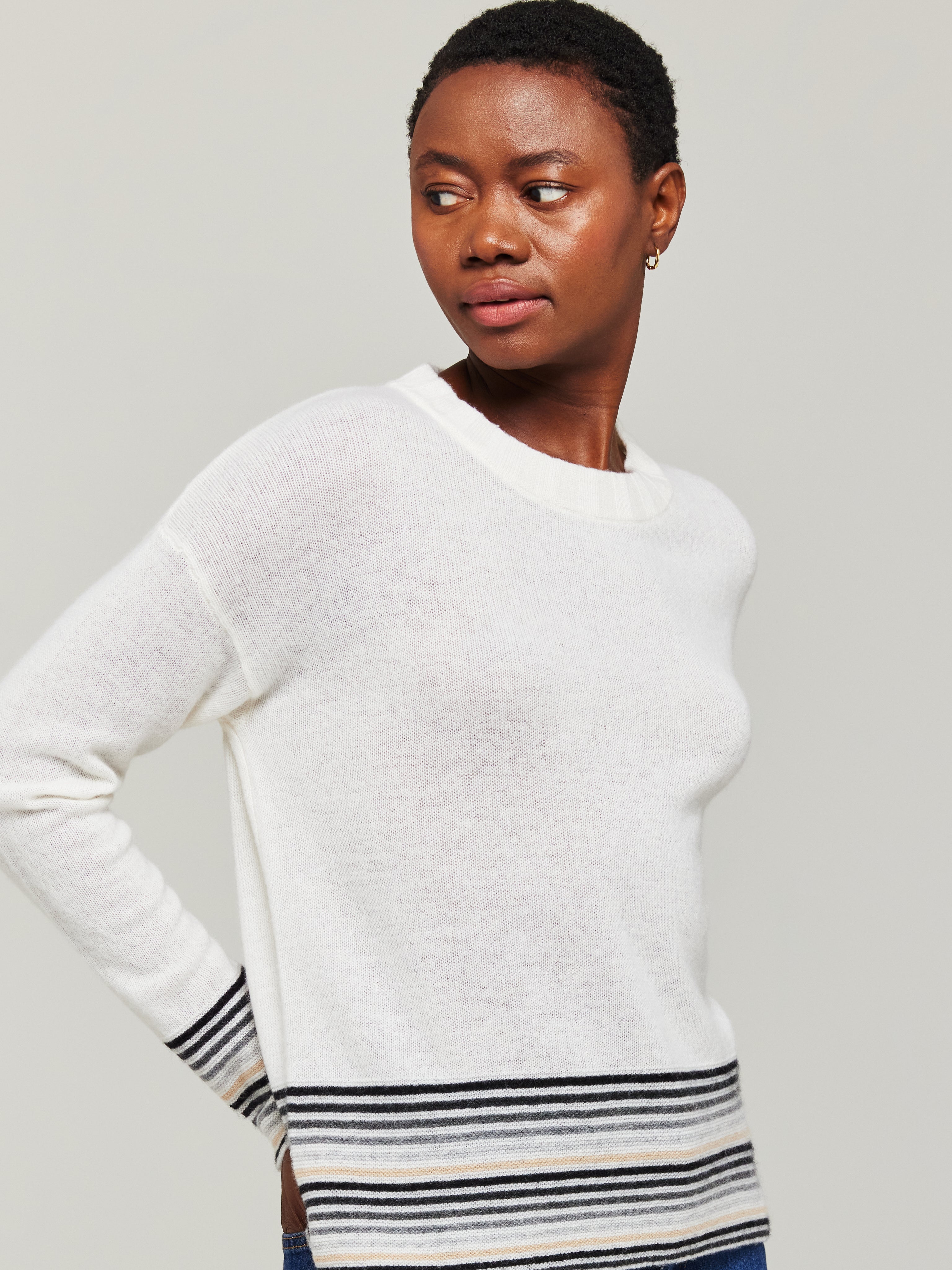 Mini Stripe Cashmere Crew Neck