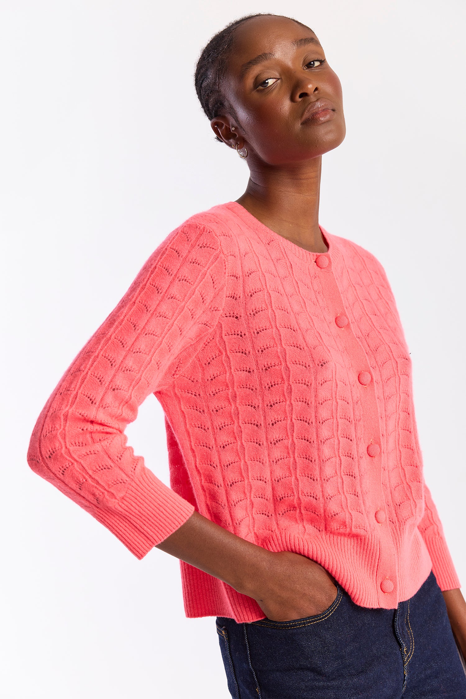 Shell Pointelle Cashmere Cardigan