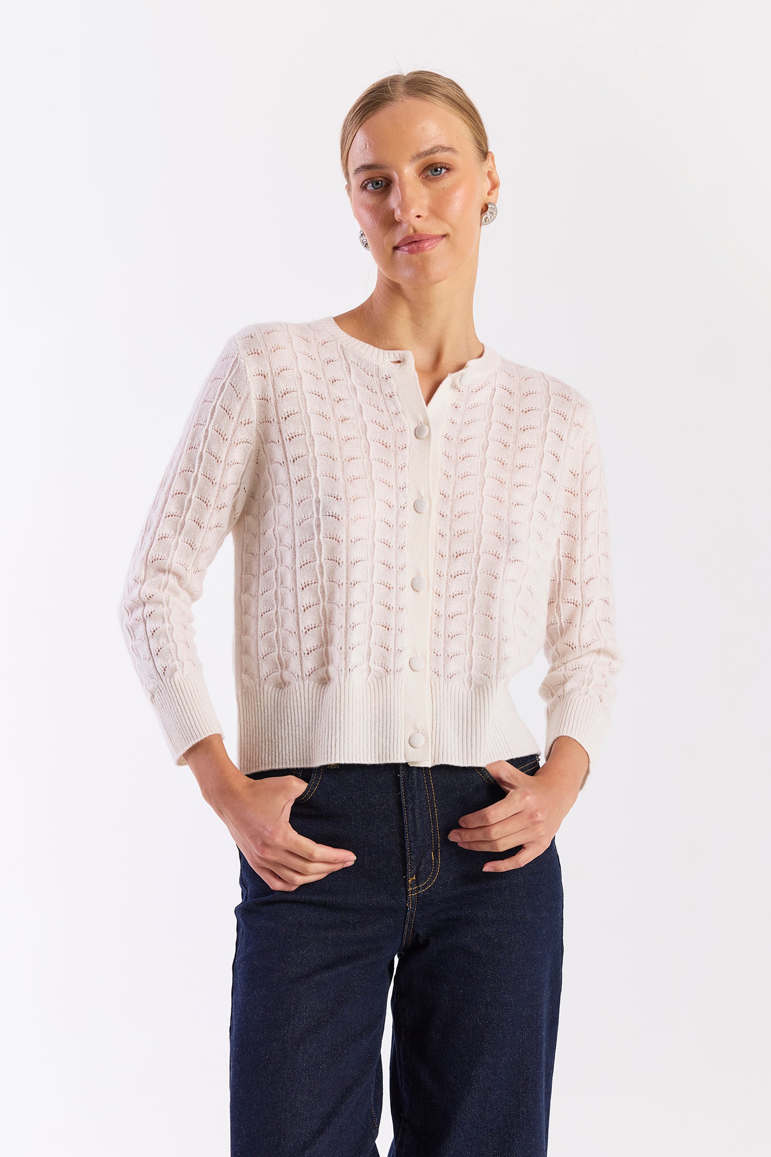 Shell Pointelle Cashmere Cardigan