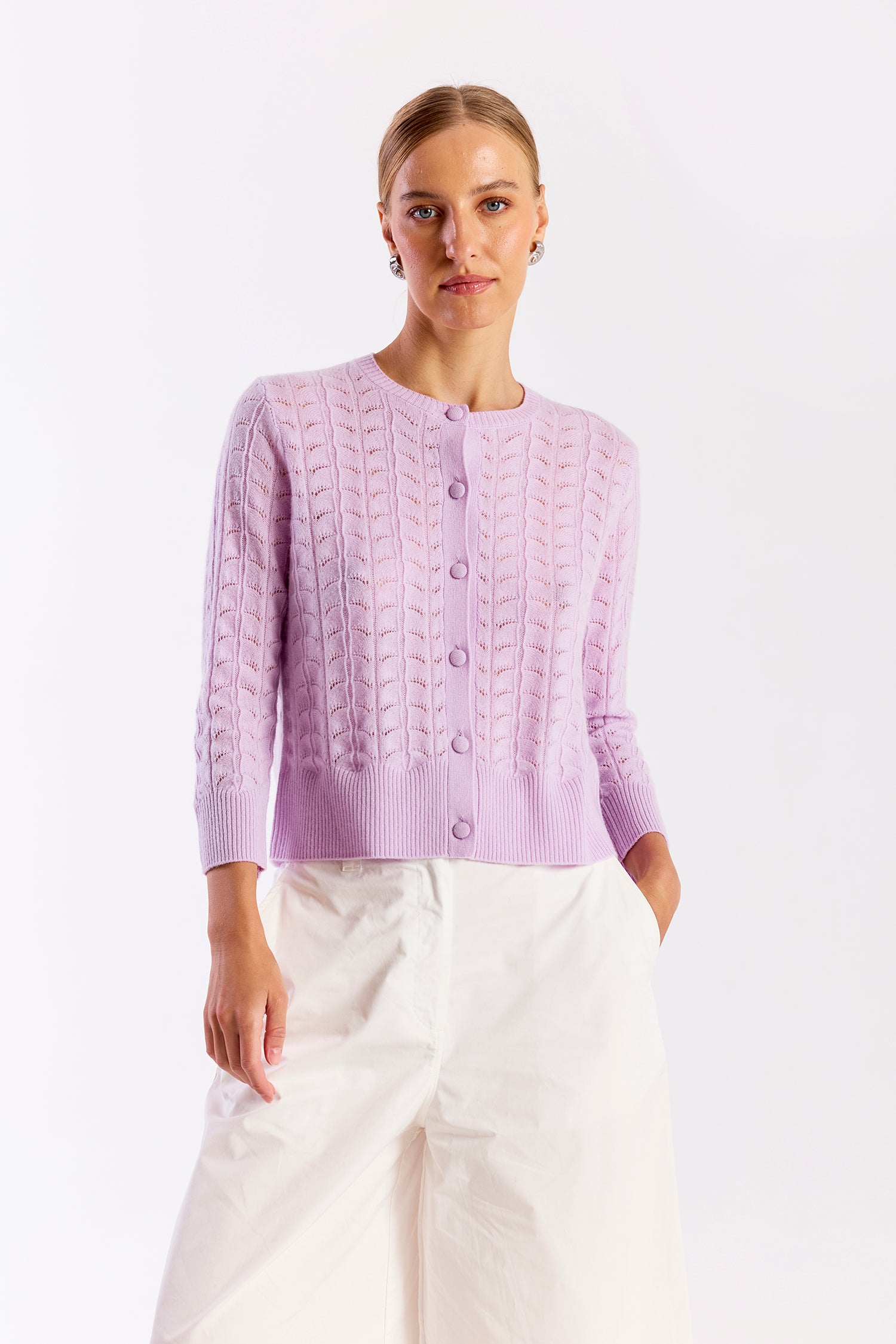 Shell Pointelle Cashmere Cardigan