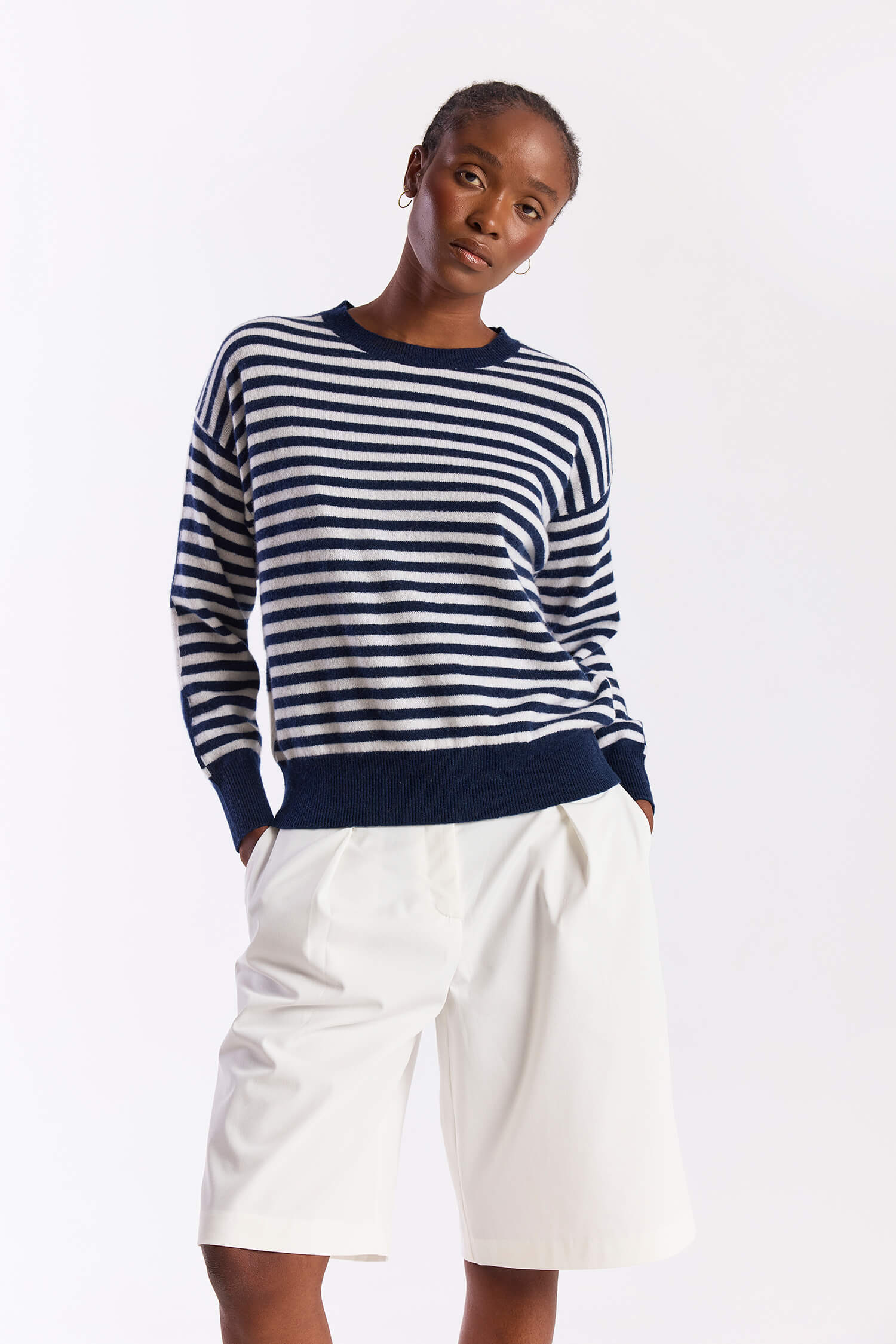 BEACH STRIPE CASHMERE CREW