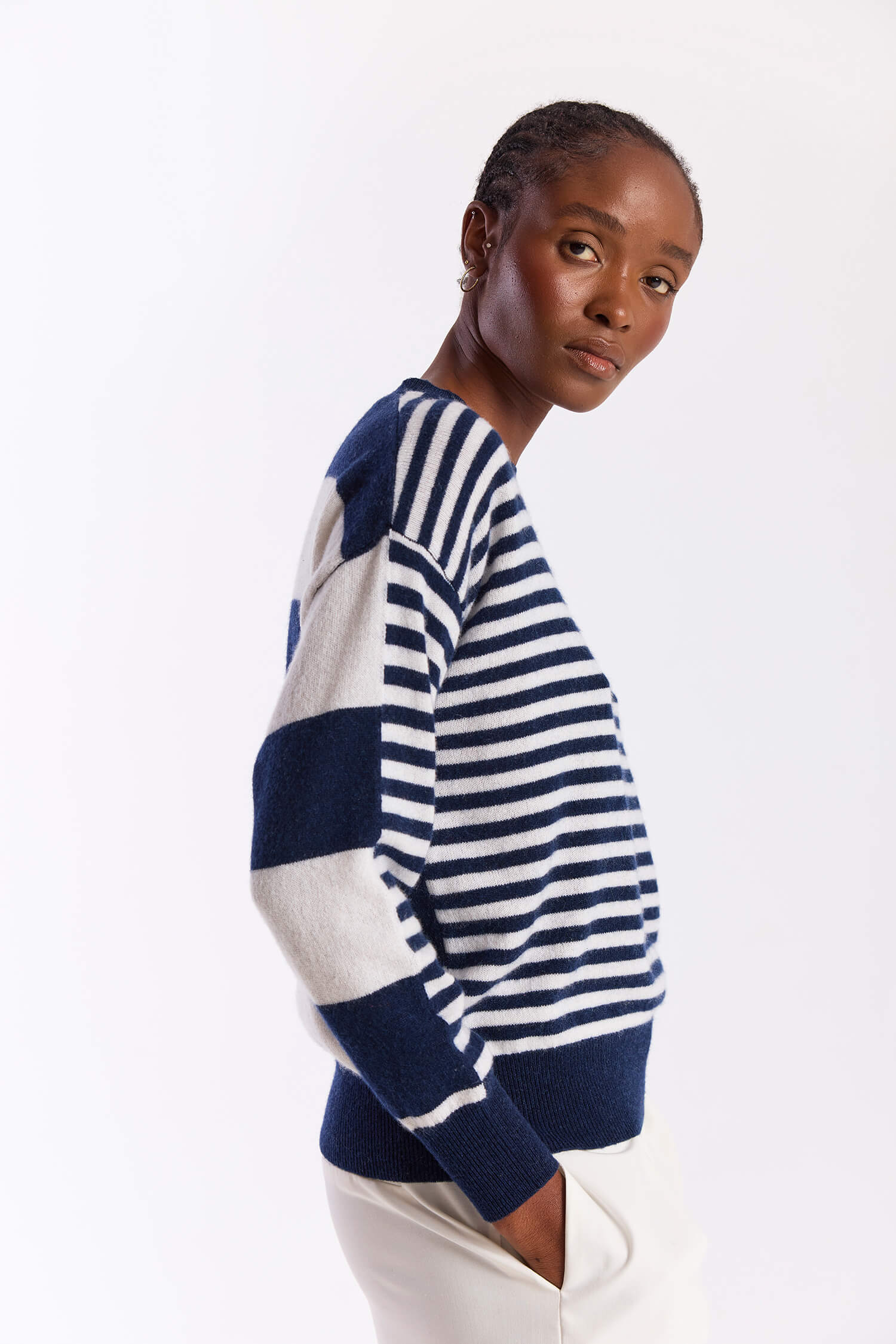 BEACH STRIPE CASHMERE CREW