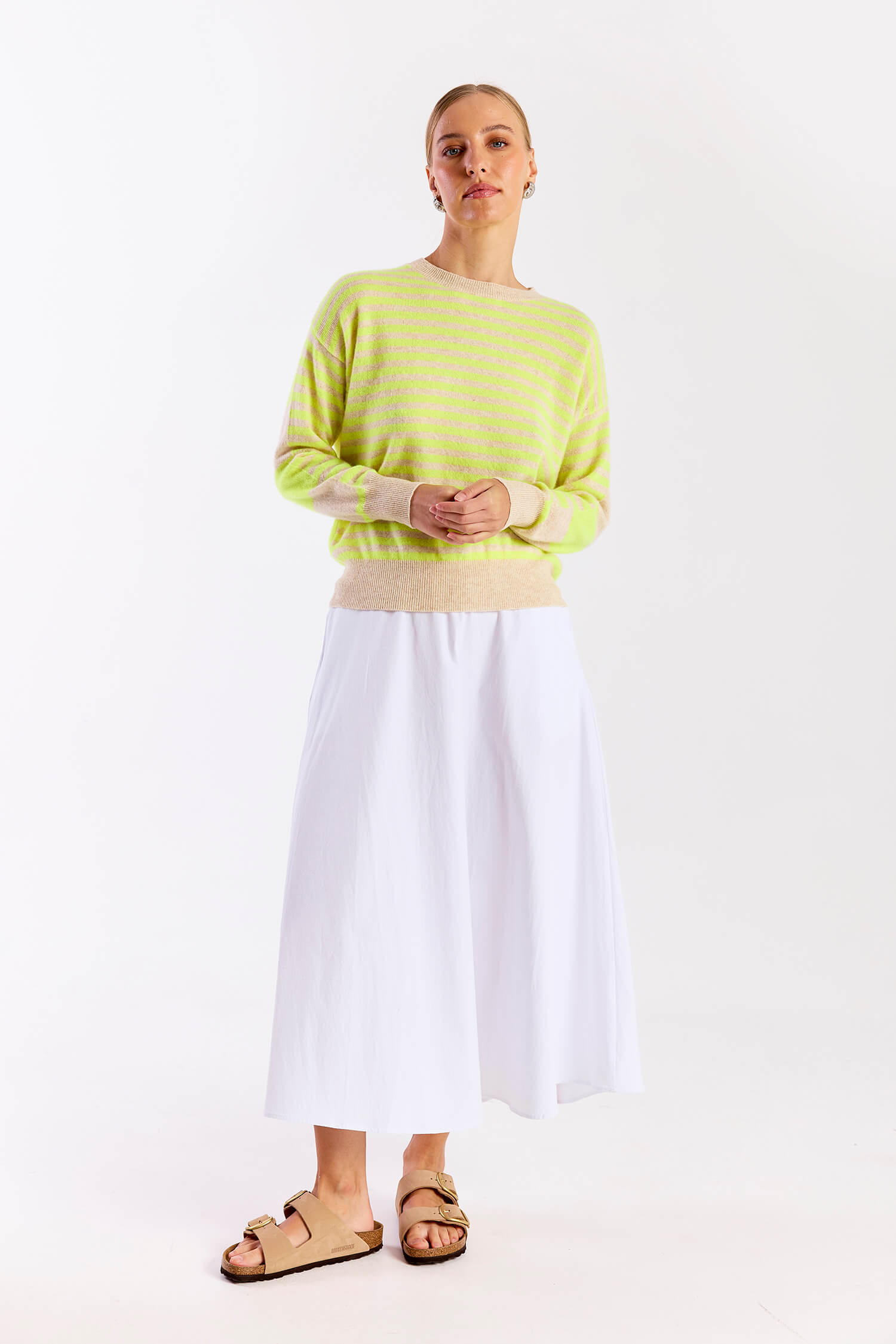 BEACH STRIPE CASHMERE CREW
