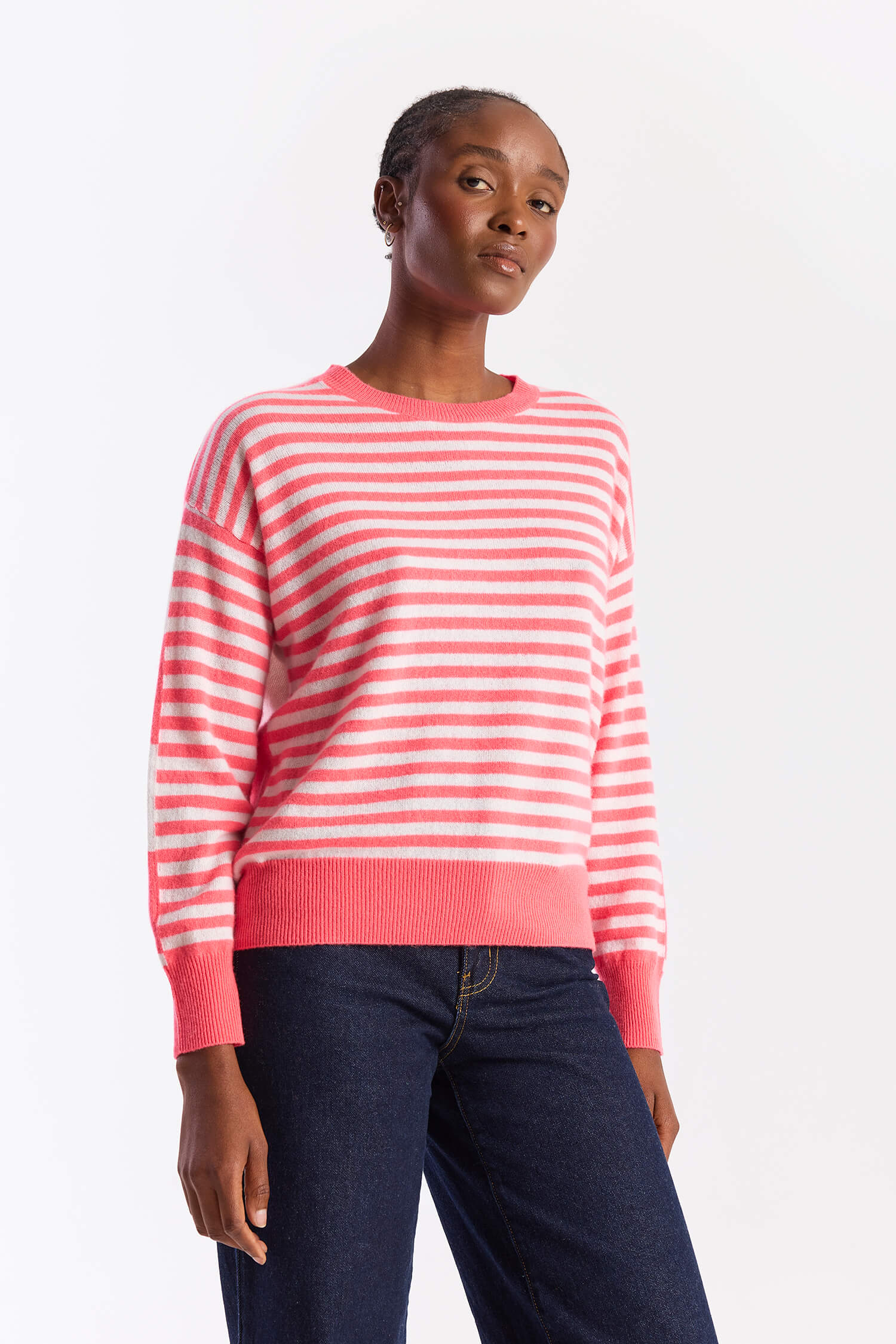 BEACH STRIPE CASHMERE CREW