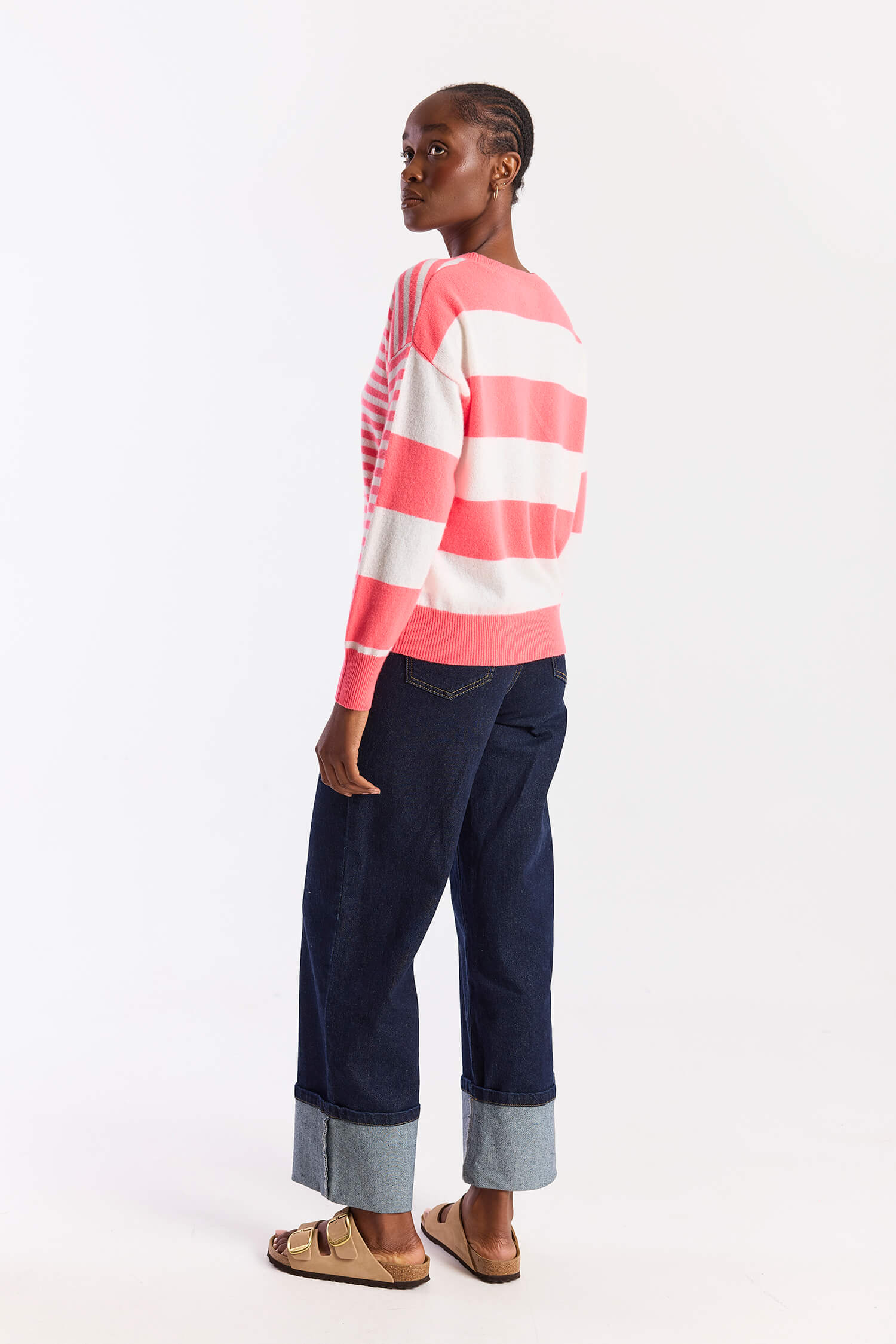 BEACH STRIPE CASHMERE CREW