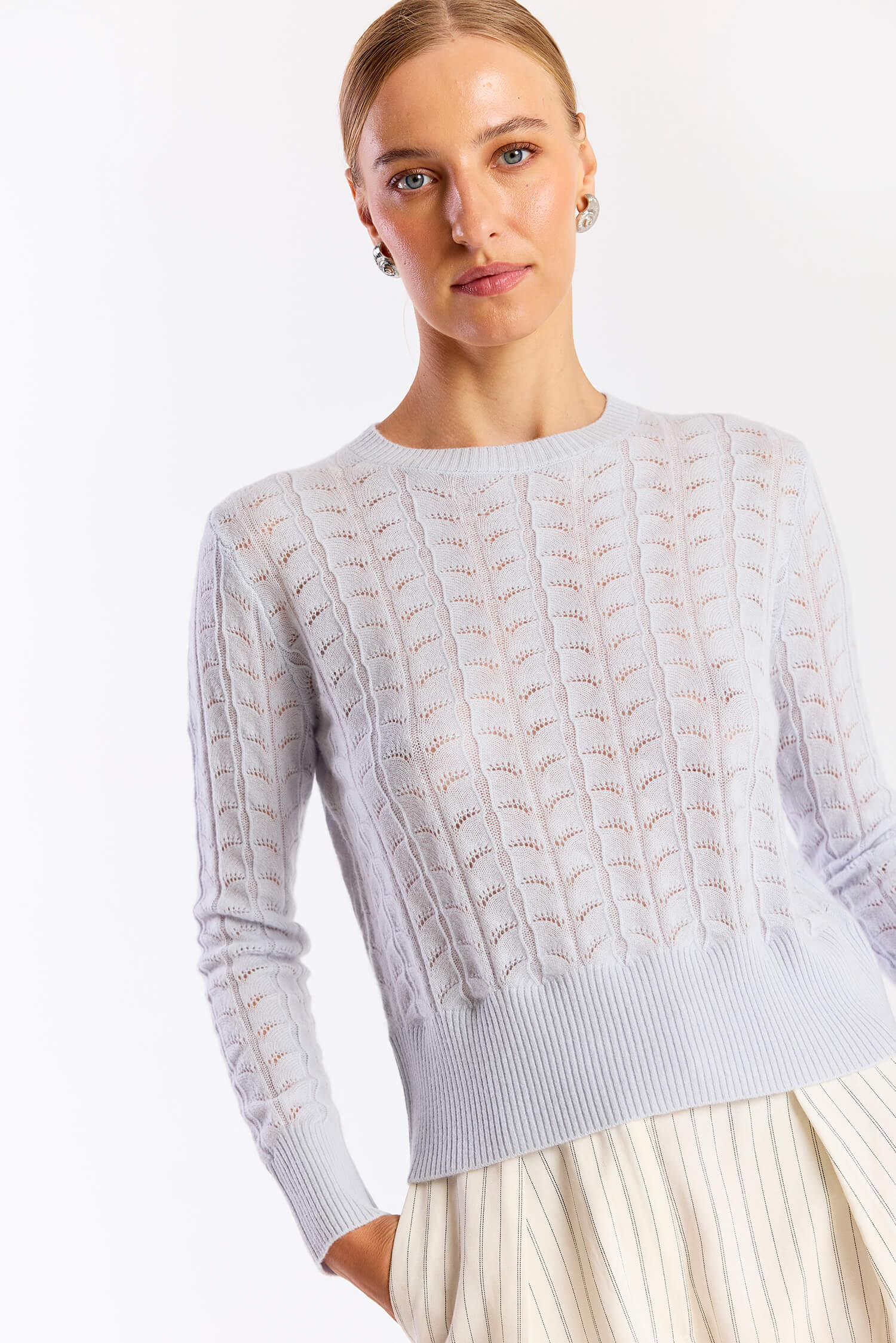 SHELL POINTELLE CASHMERE CREW