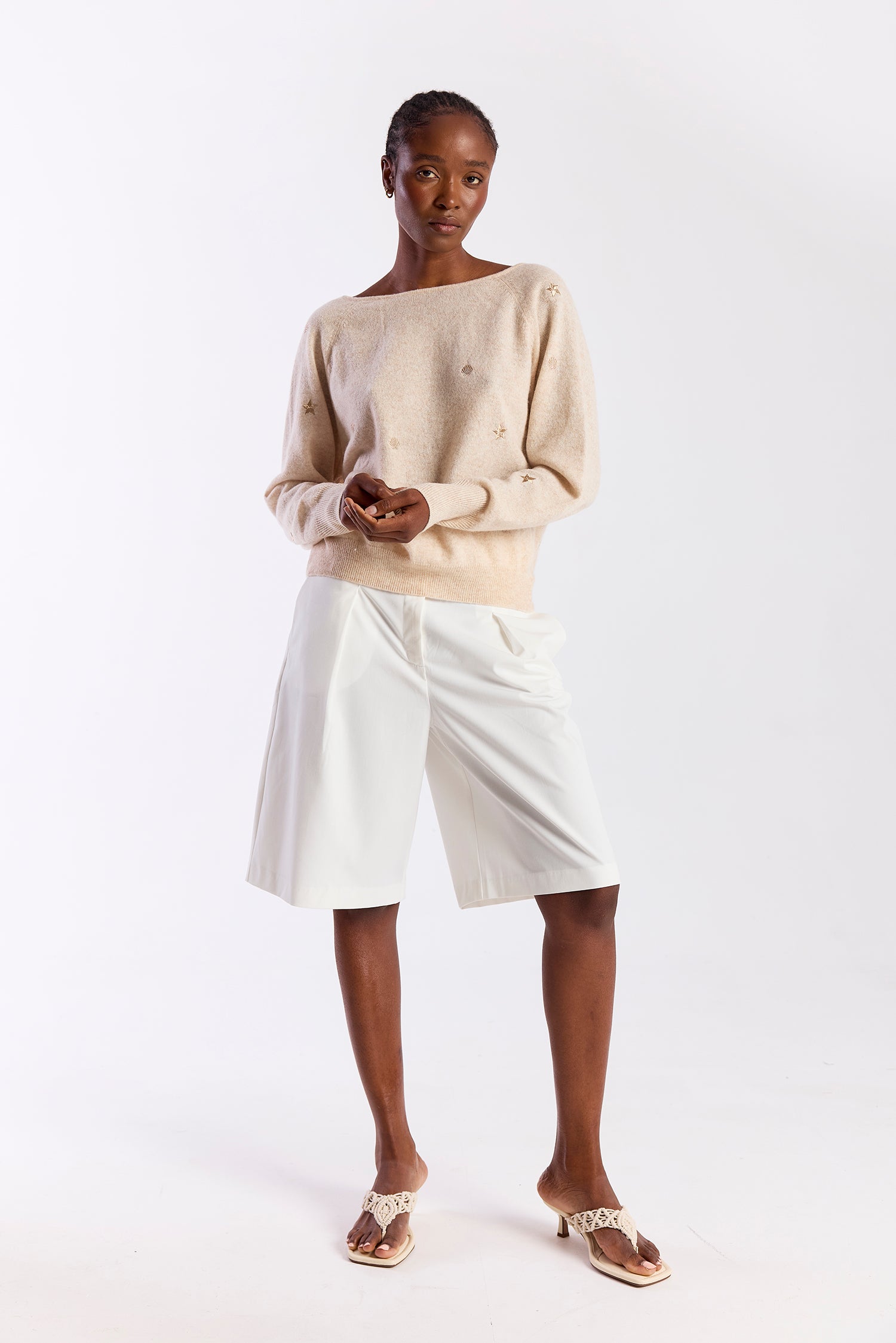 Sea Embroidery Twist Back Cashmere Jumper