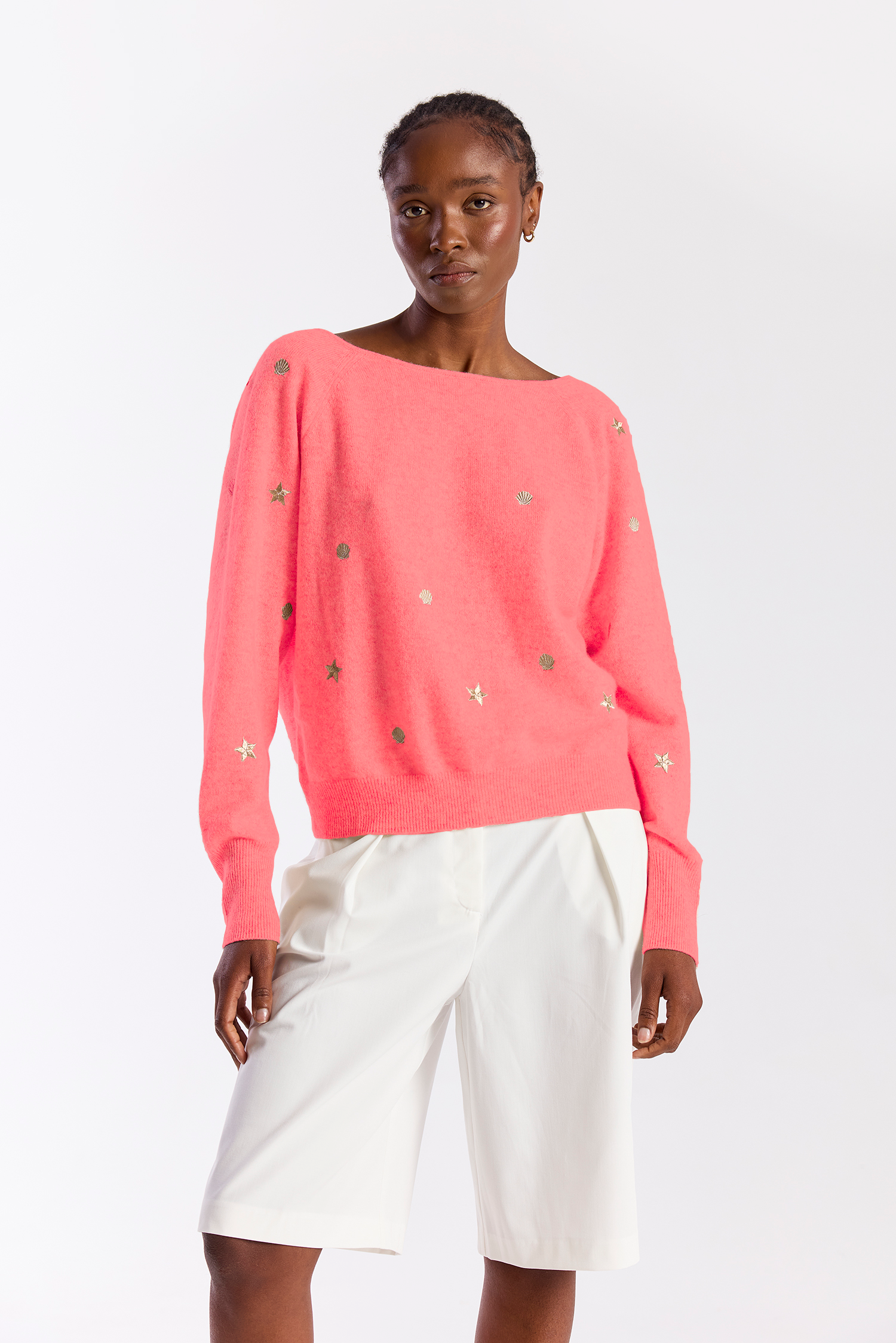 Sea Embroidery Twist Back Cashmere Jumper