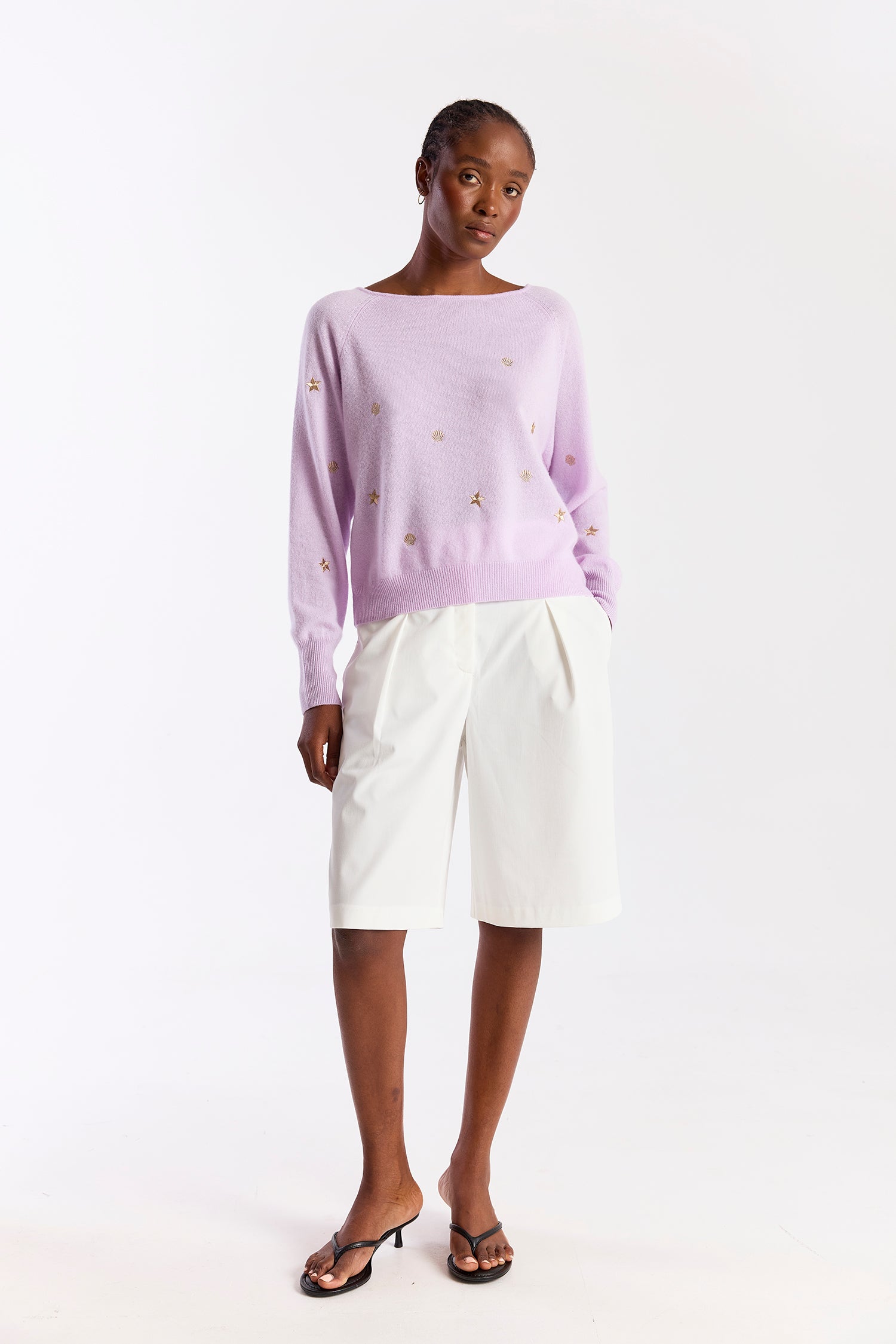 Sea Embroidery Twist Back Cashmere Jumper