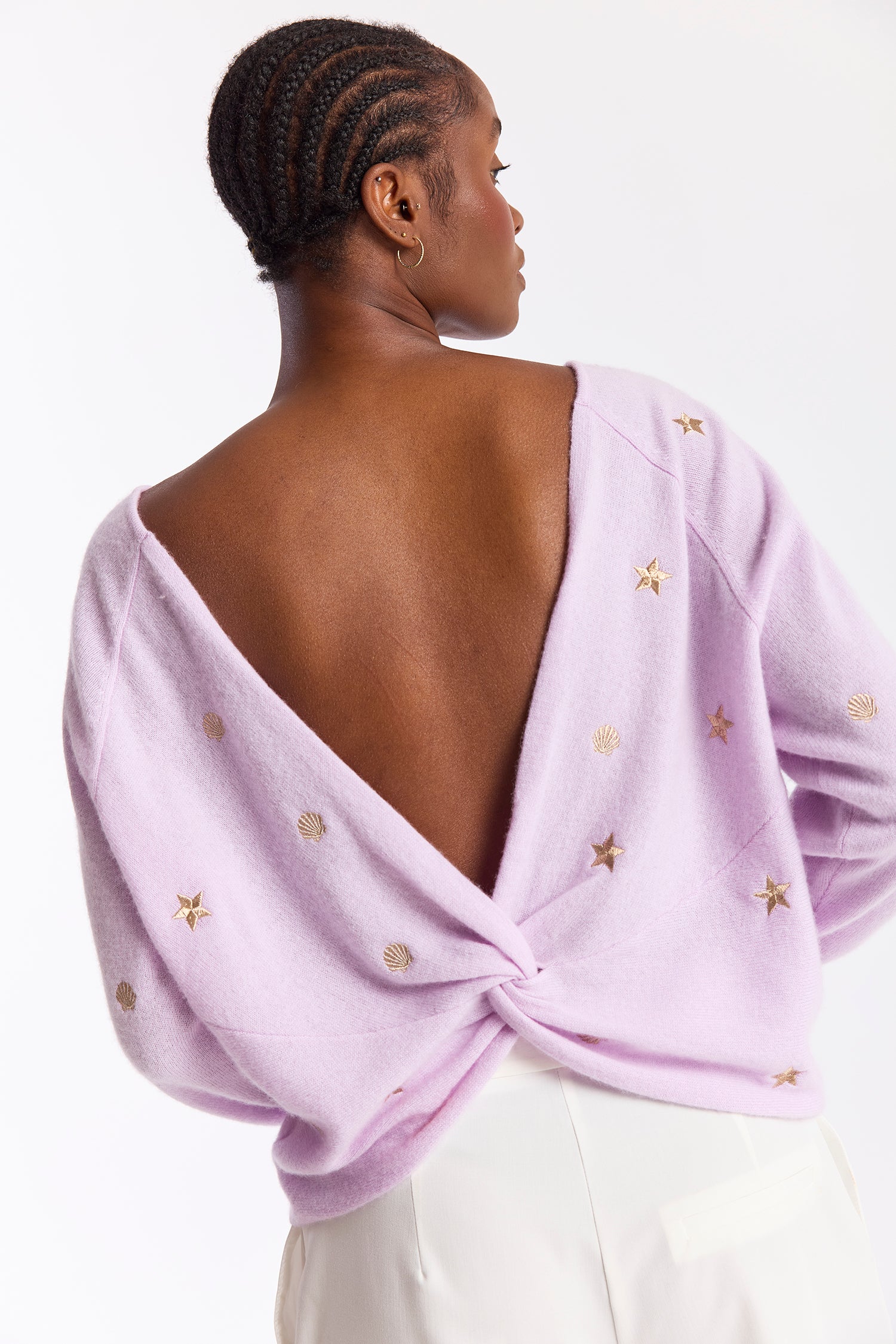 Sea Embroidery Twist Back Cashmere Jumper
