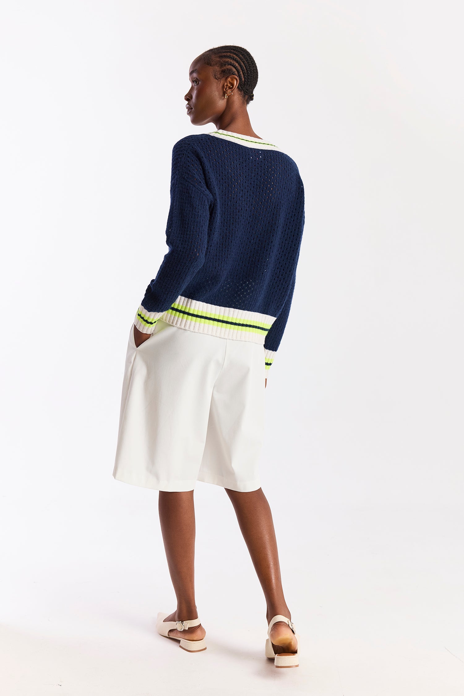 OPEN MESH CRICKET CASHMERE V-NECK