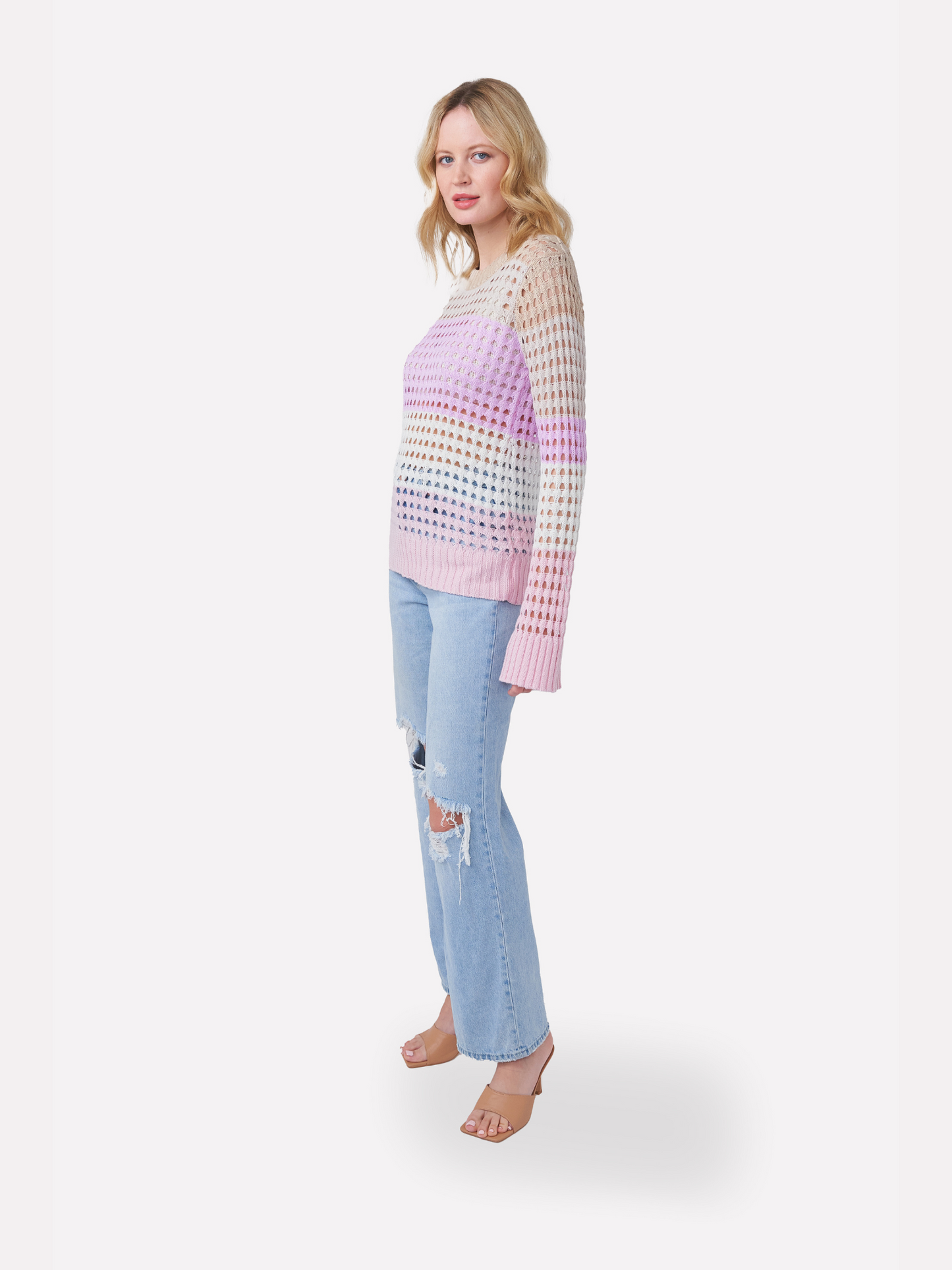 Pointelle Stripe Classic Crew Neck Jumper
