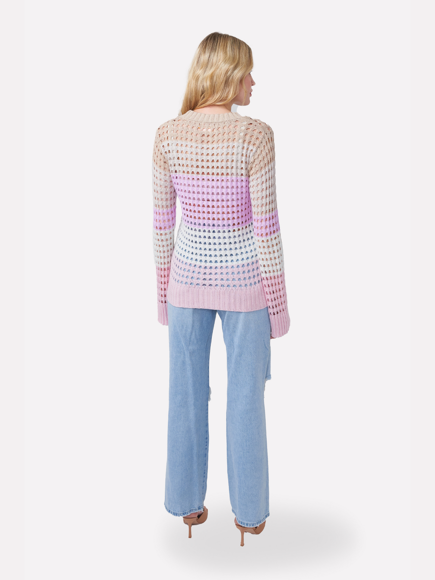 Pointelle Stripe Classic Crew Neck Jumper