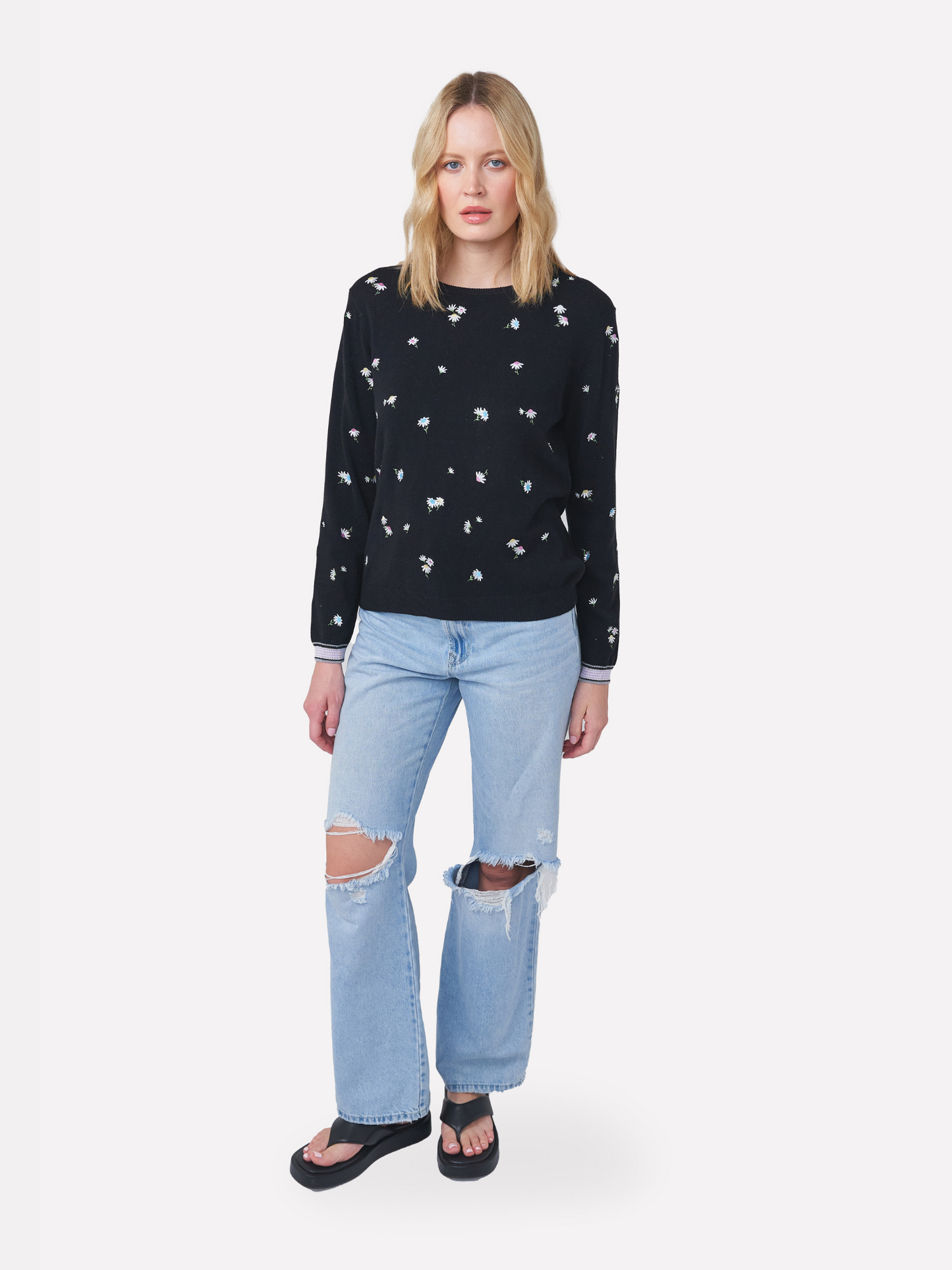Embroidered Floral Crew Neck Jumper