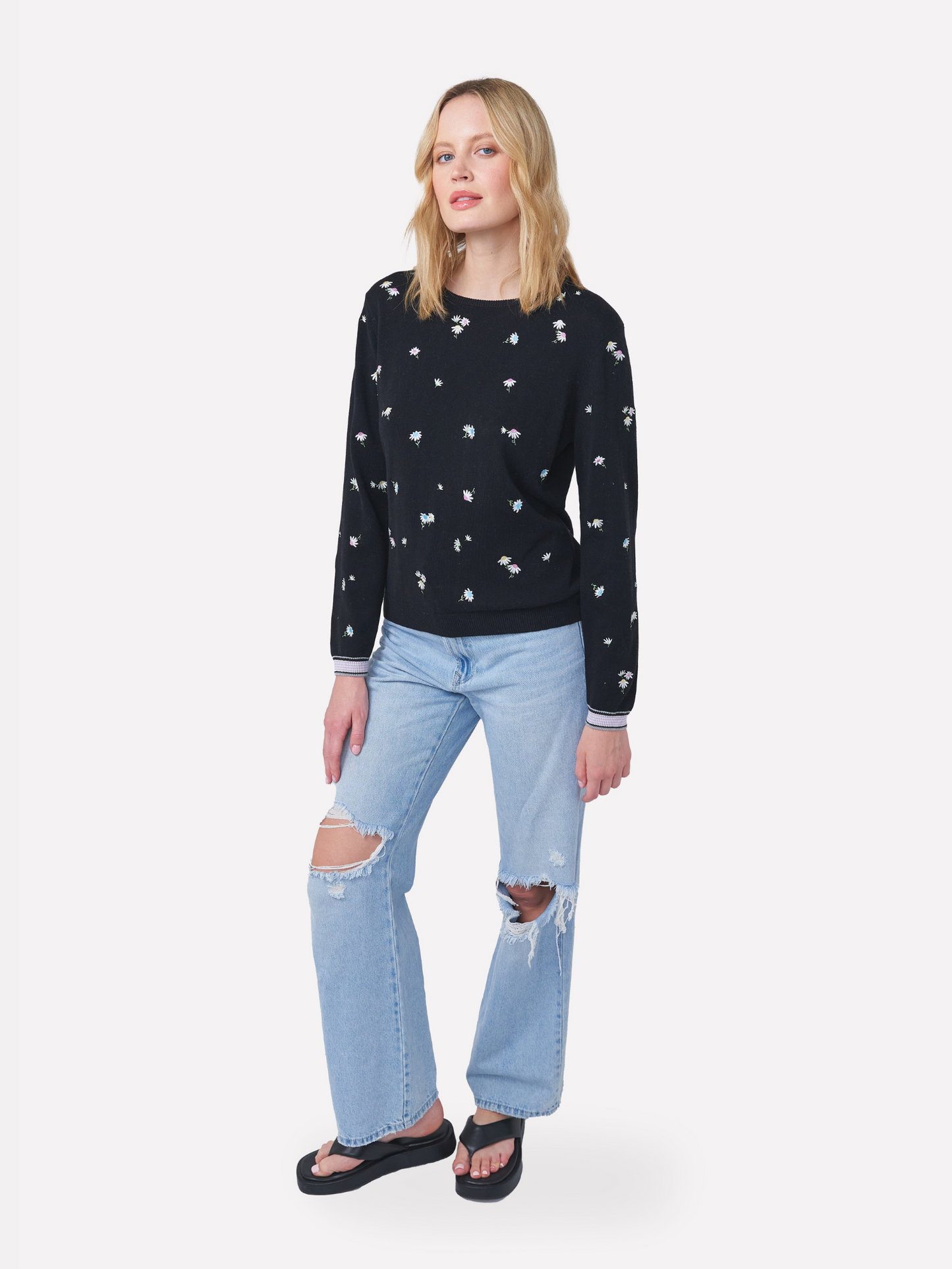 Embroidered Floral Crew Neck Jumper