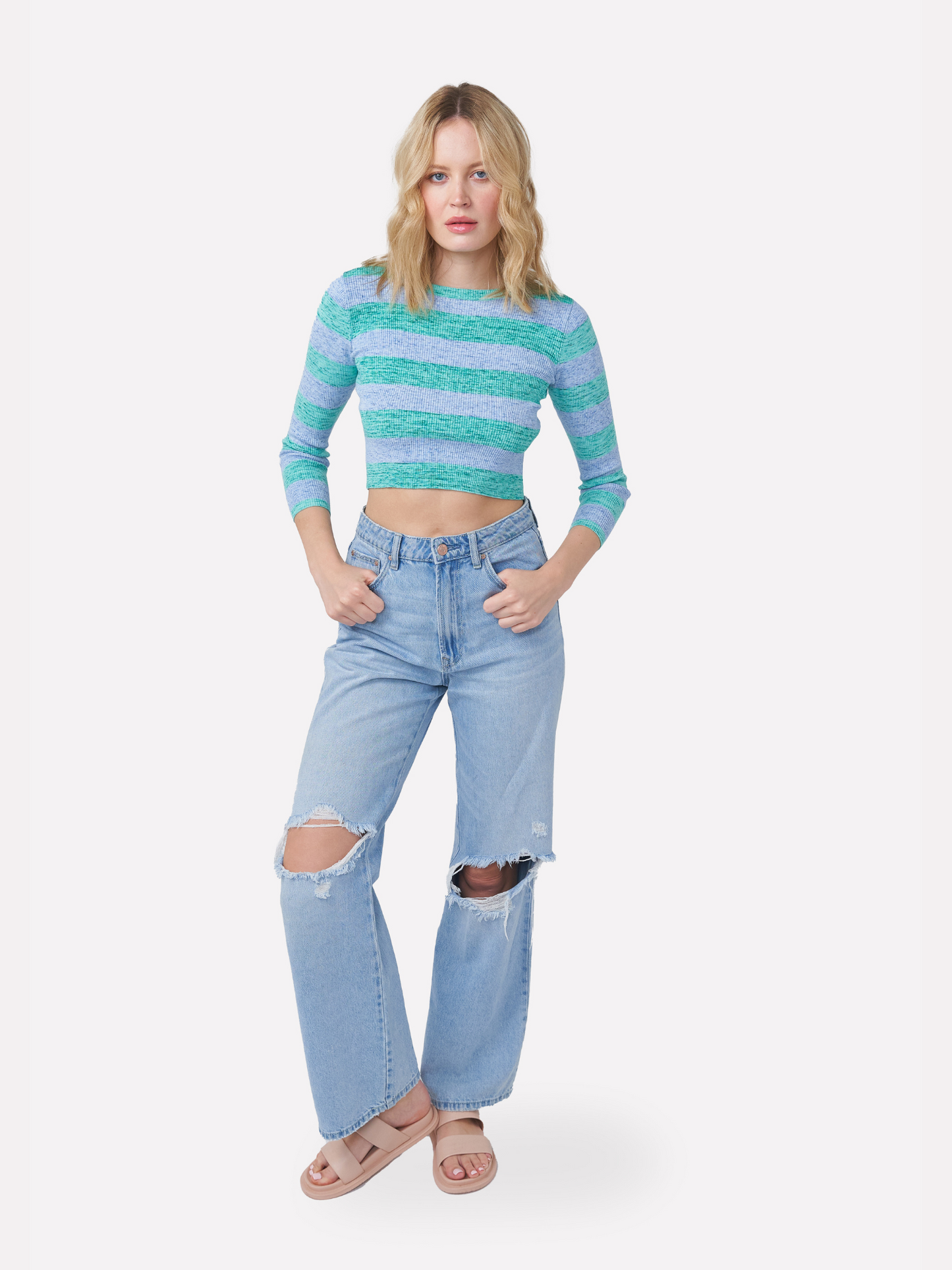Stripe Up Rib Crew Neck Top