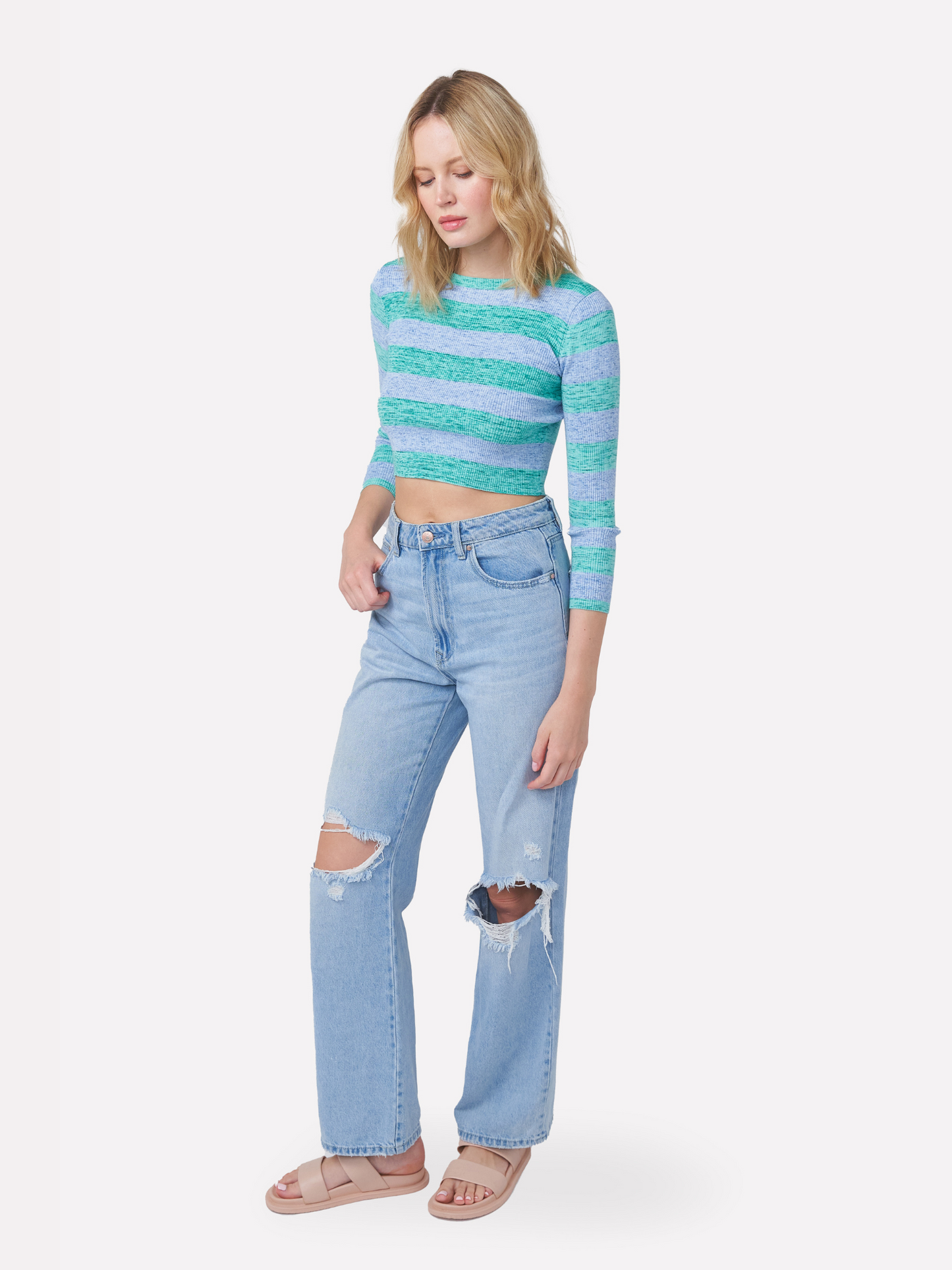 Stripe Up Rib Crew Neck Top