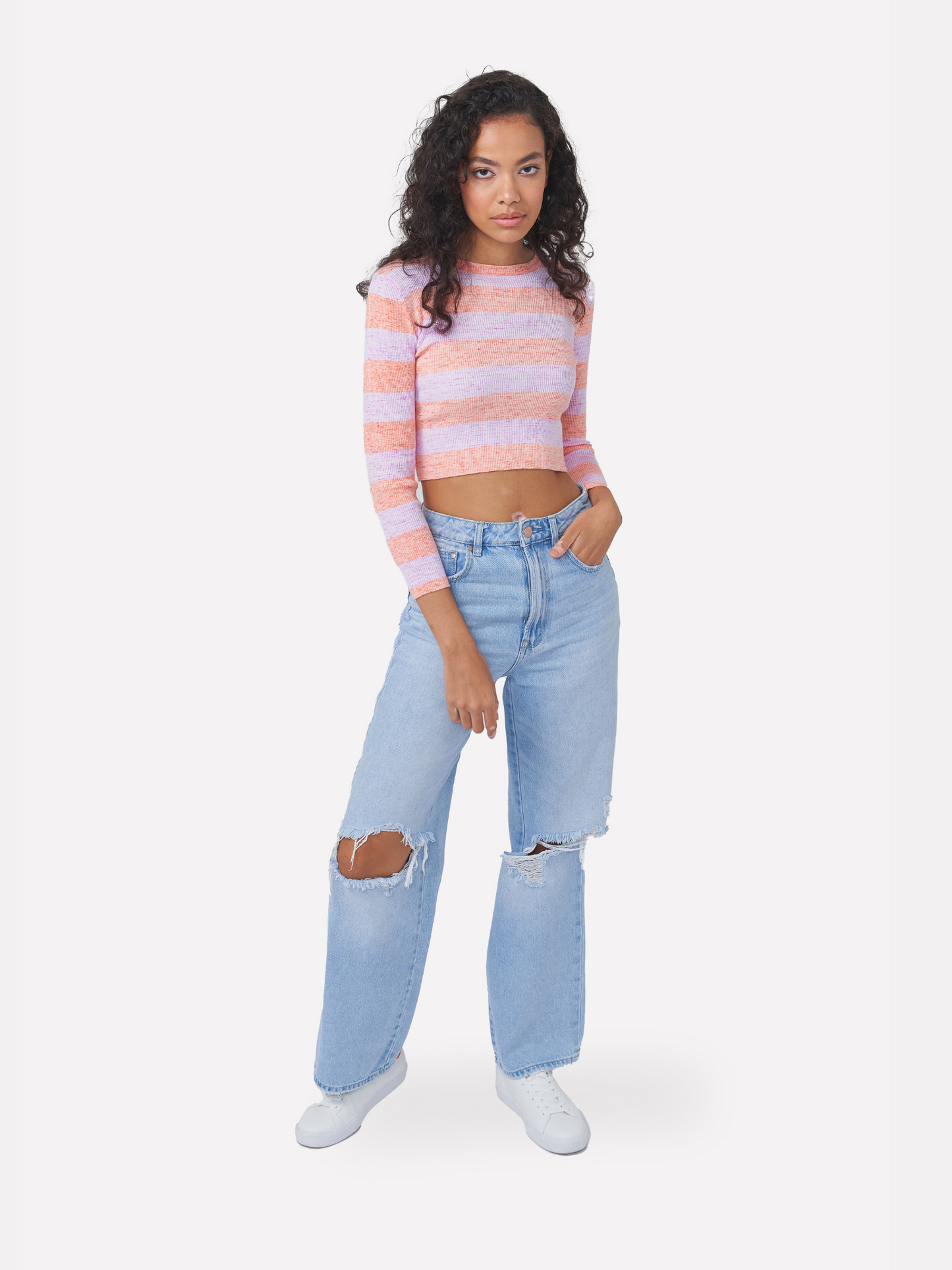 Stripe Up Rib Crew Neck Top
