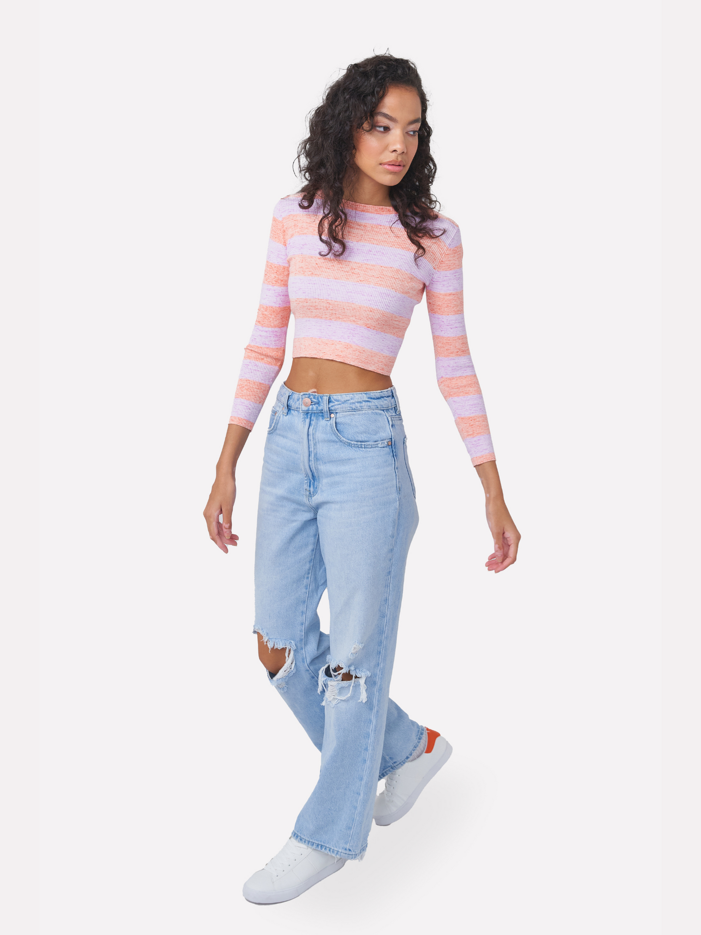 Stripe Up Rib Crew Neck Top