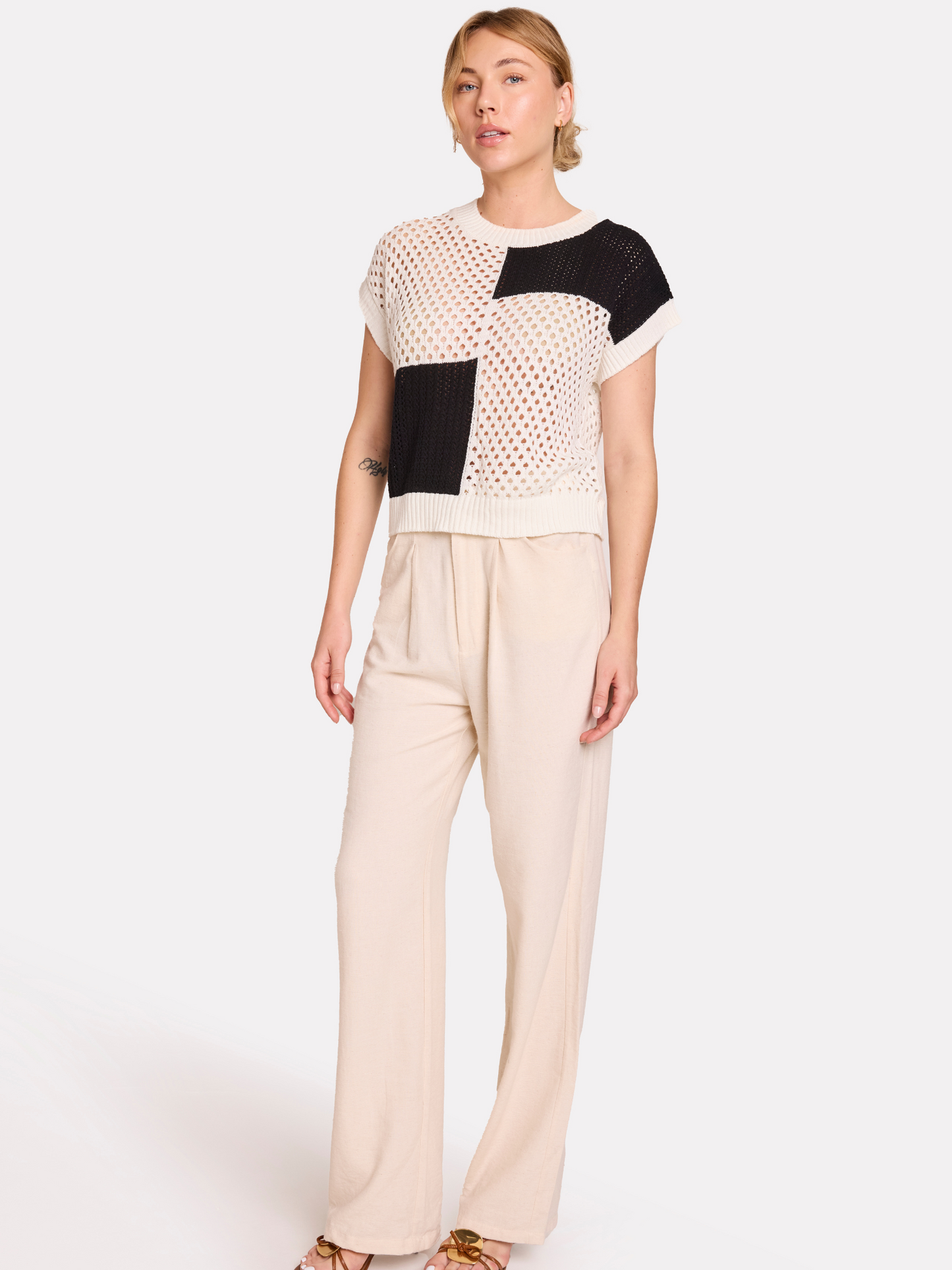 Patched Pointelle Tee