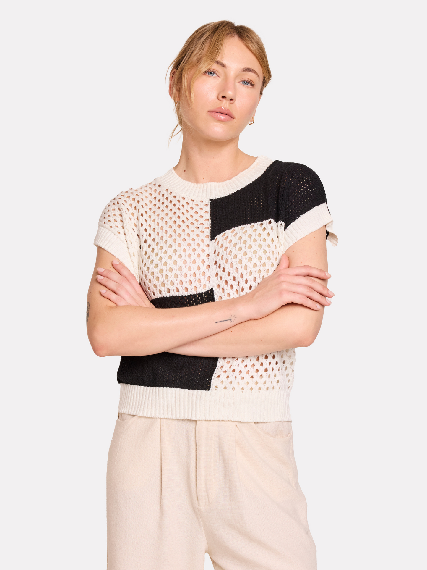 Patched Pointelle Tee