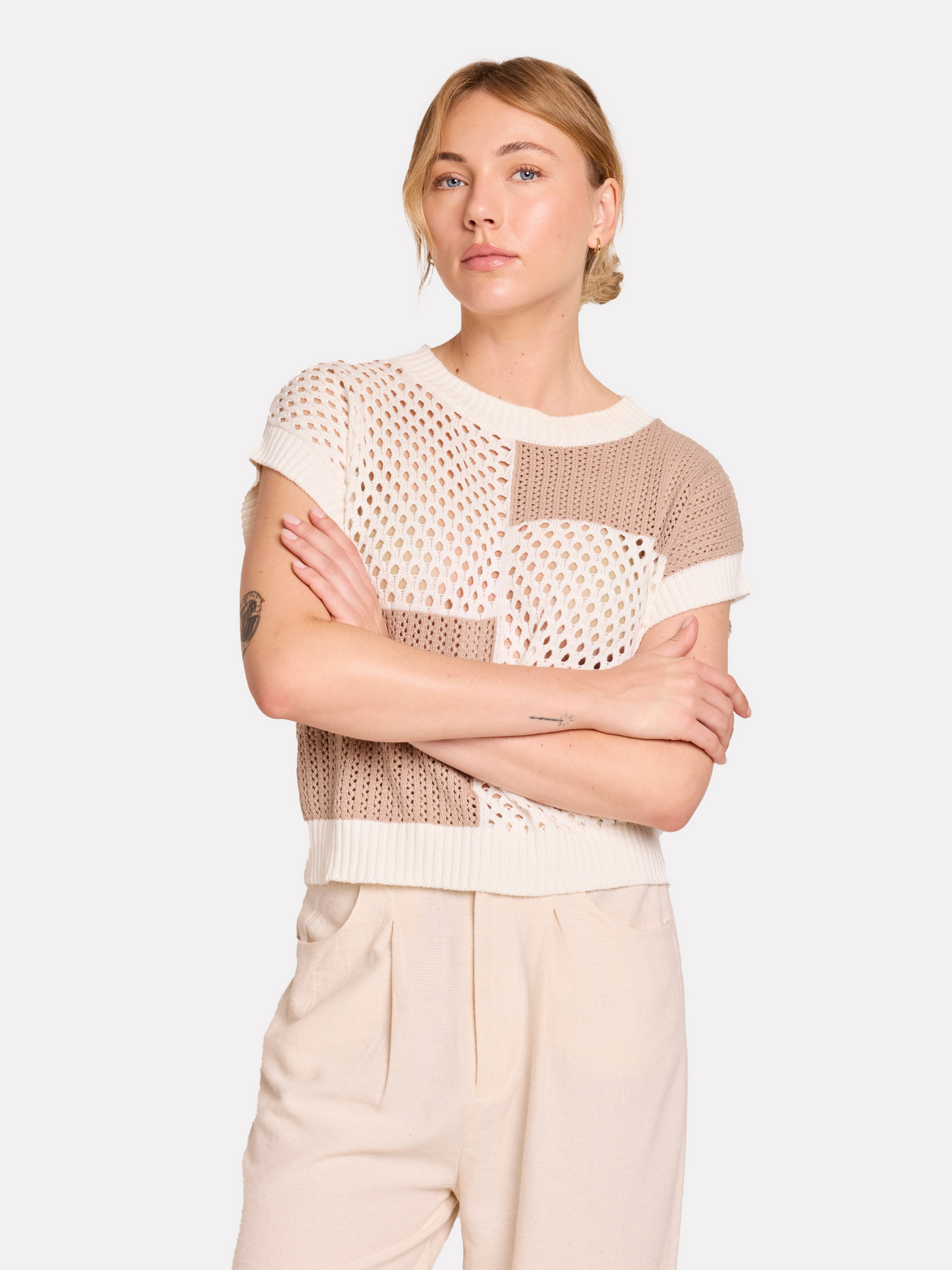 Patched Pointelle Tee