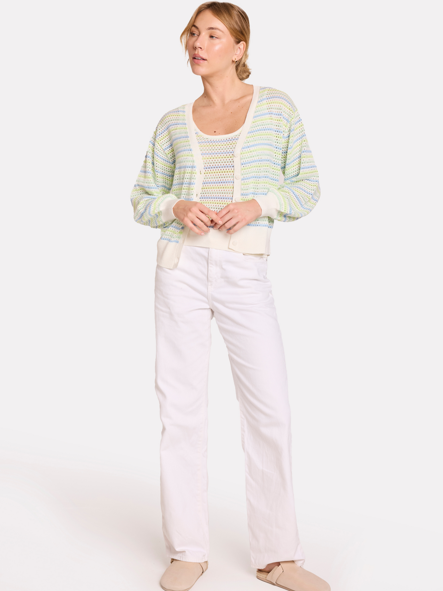 Rainbow Stripe Pointelle Cardigan
