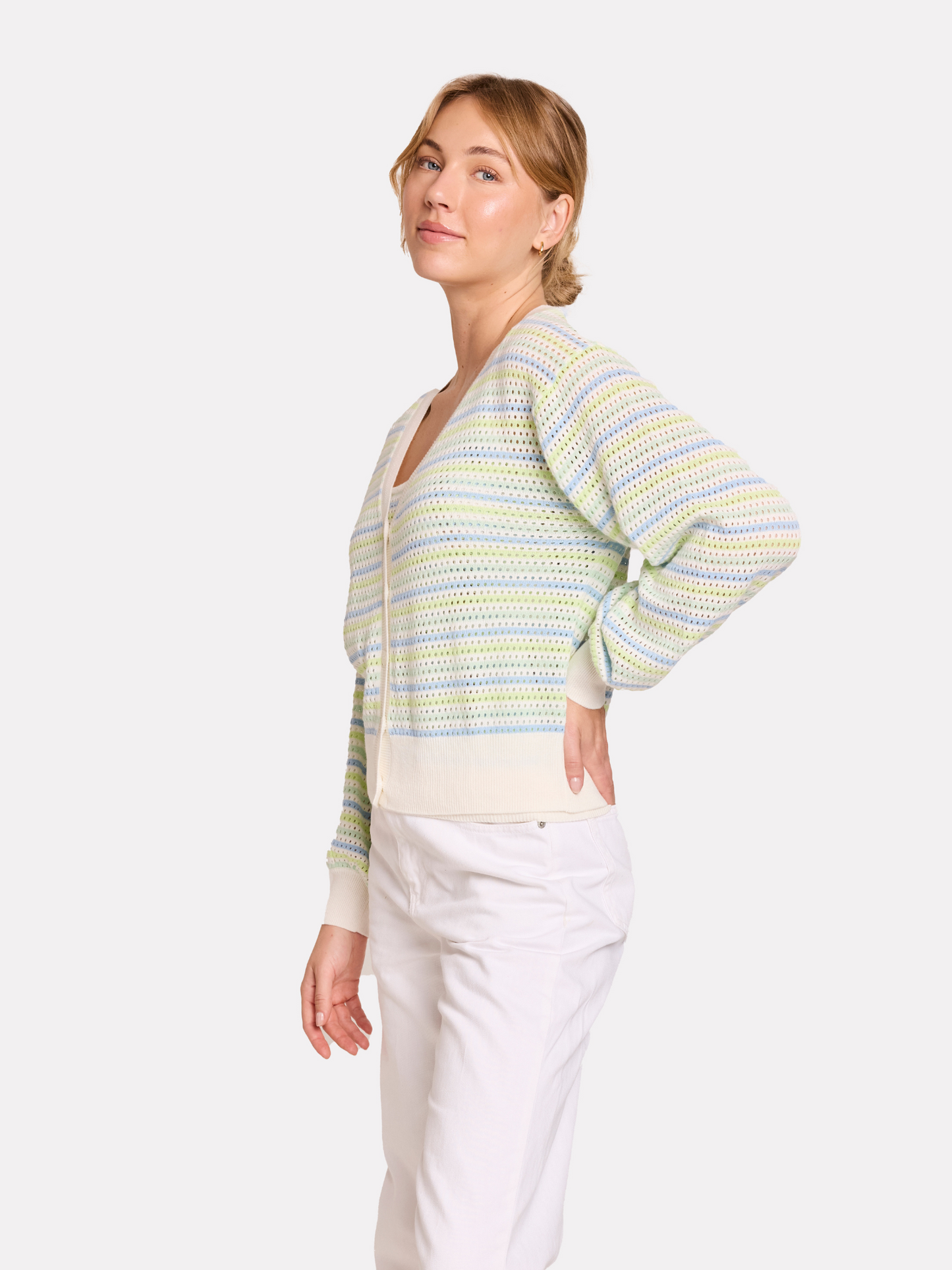 Rainbow Stripe Pointelle Cardigan