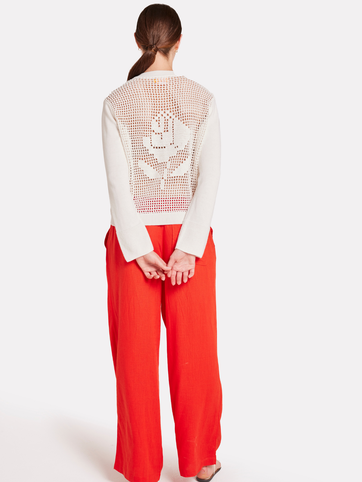 Flower Pointelle Back V Neck Jumper