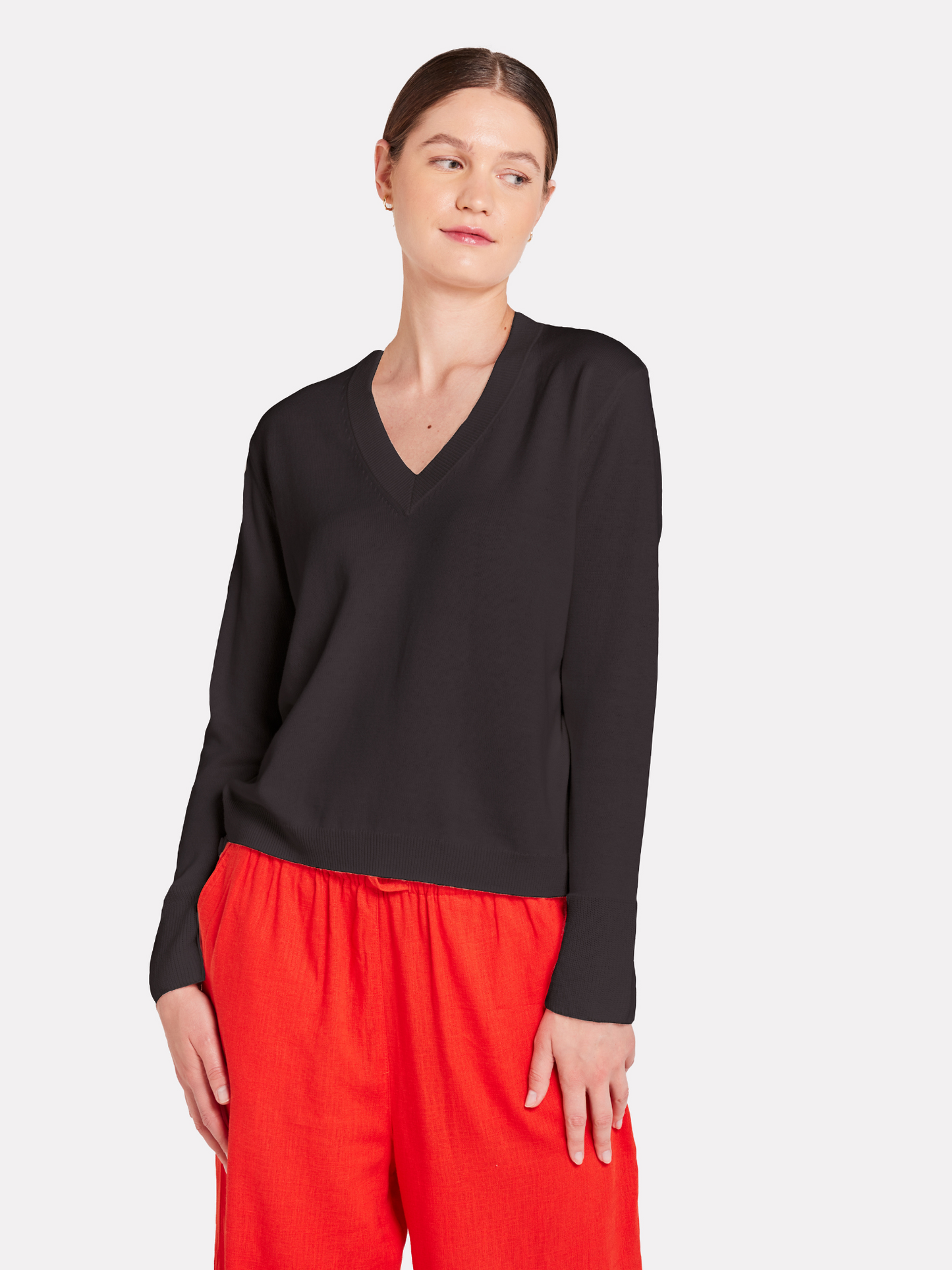 Flower Pointelle Back V Neck Jumper