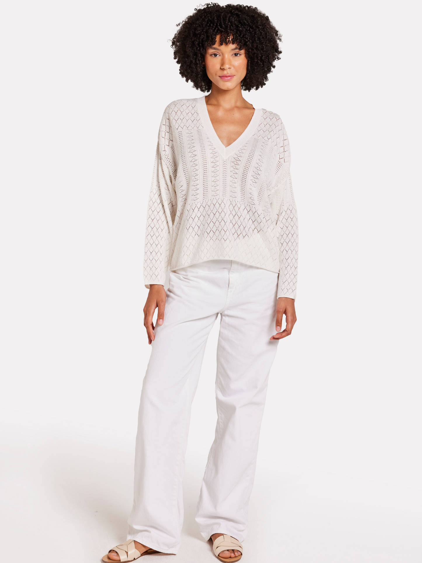 Pointelle V Neck Jumper