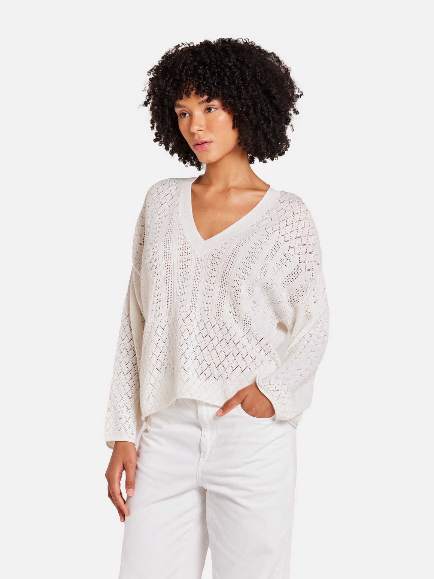 Pointelle V Neck Jumper