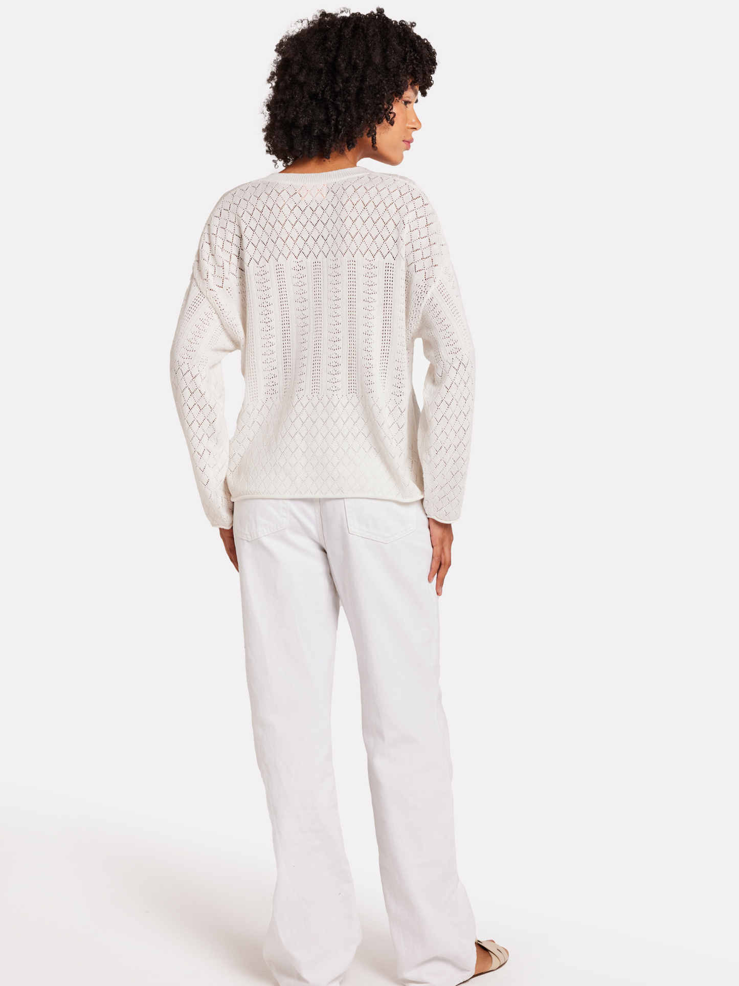 Pointelle V Neck Jumper