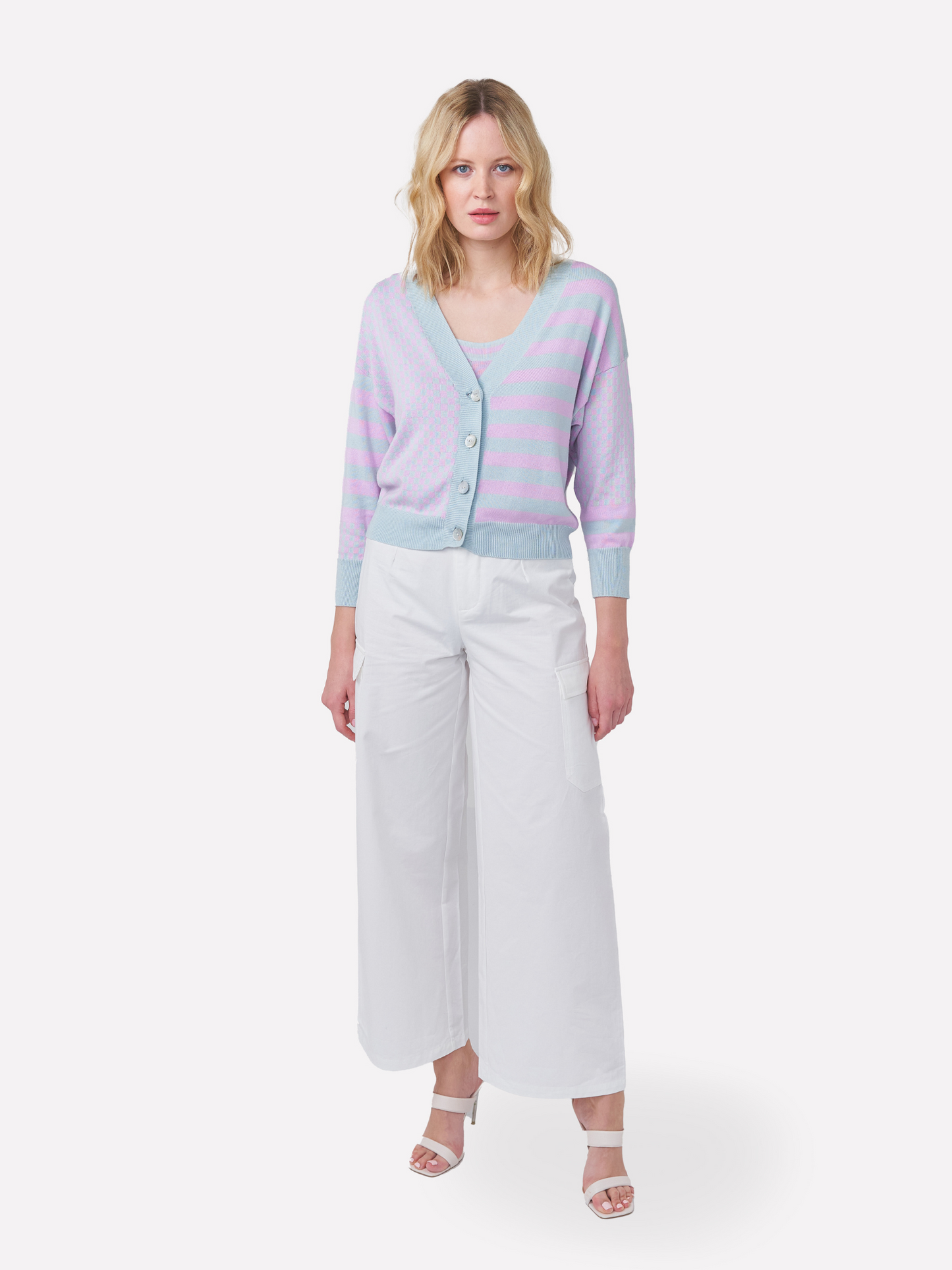 Check Stripe Short Cardigan