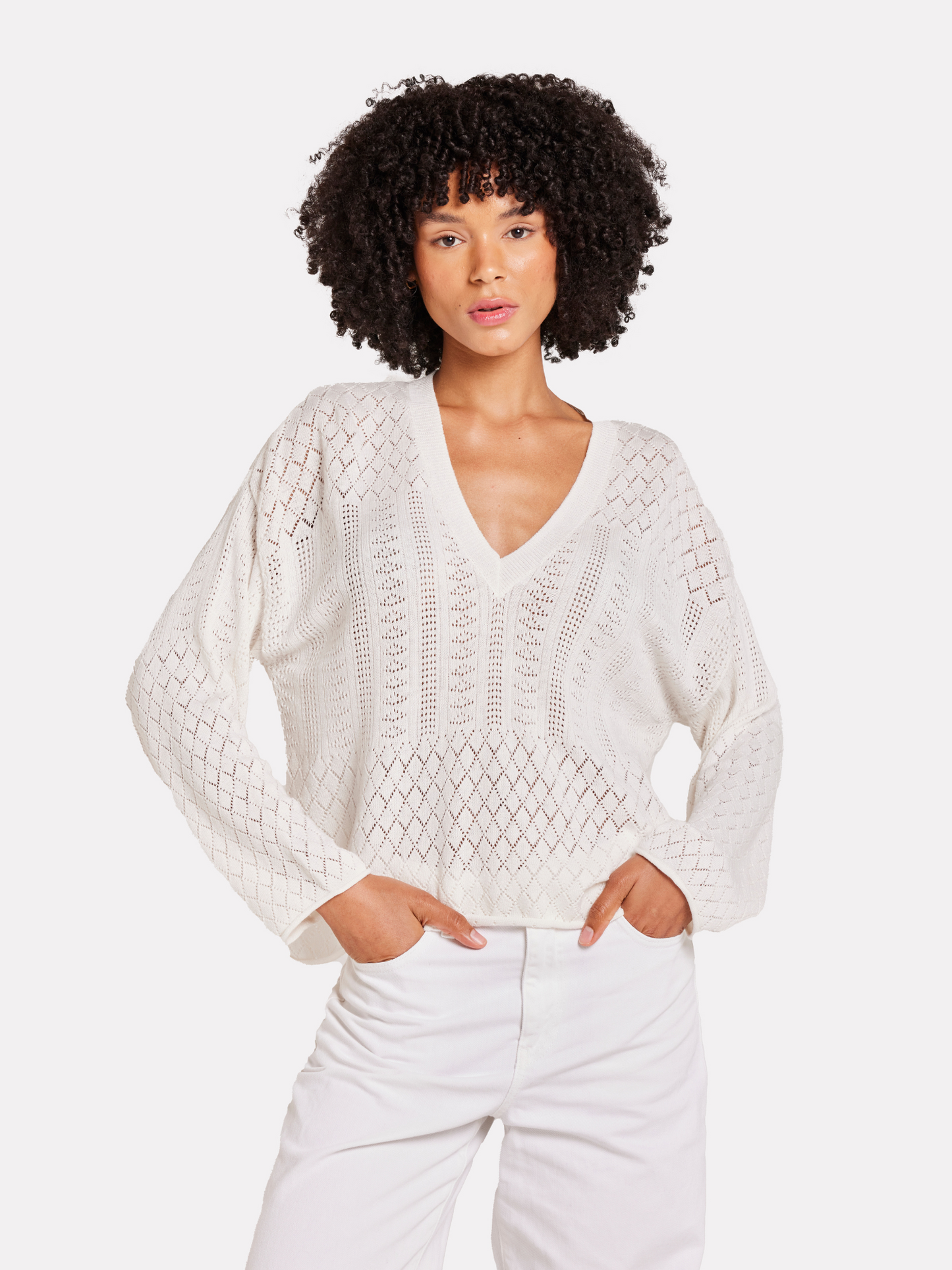 Pointelle V Neck Jumper