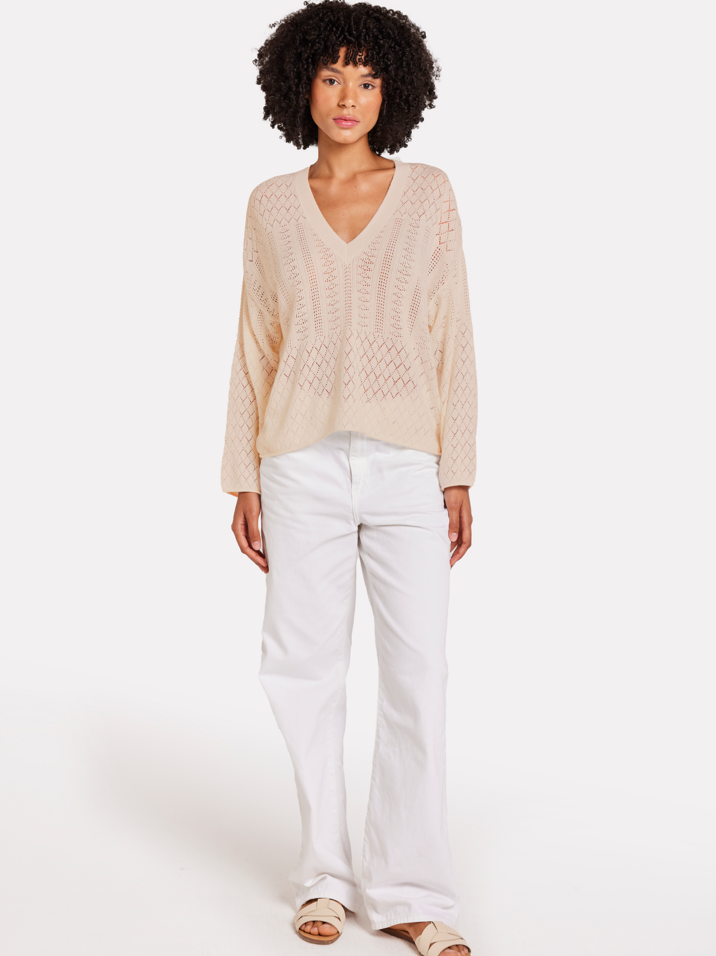 Pointelle V Neck Jumper