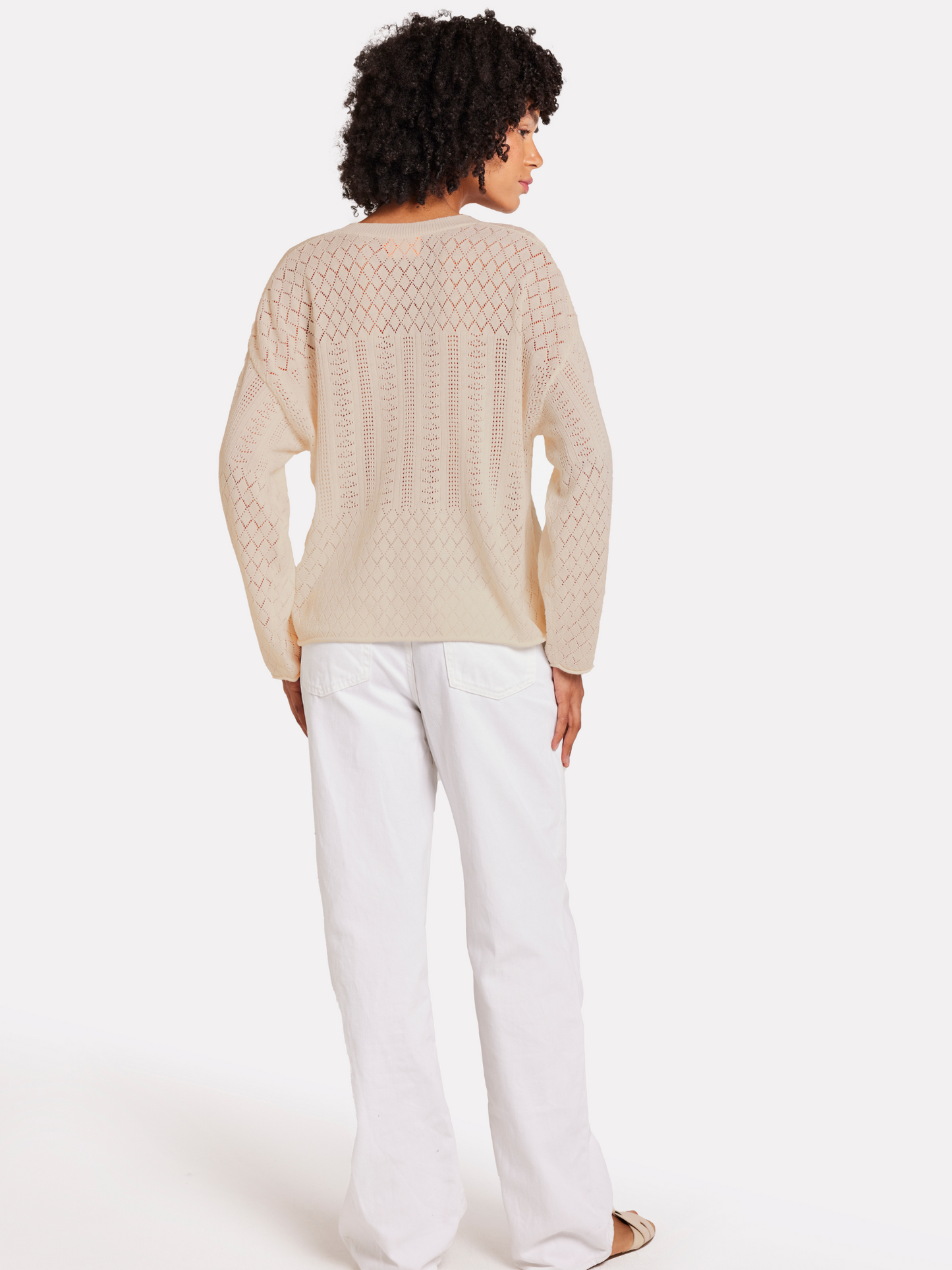 Pointelle V Neck Jumper