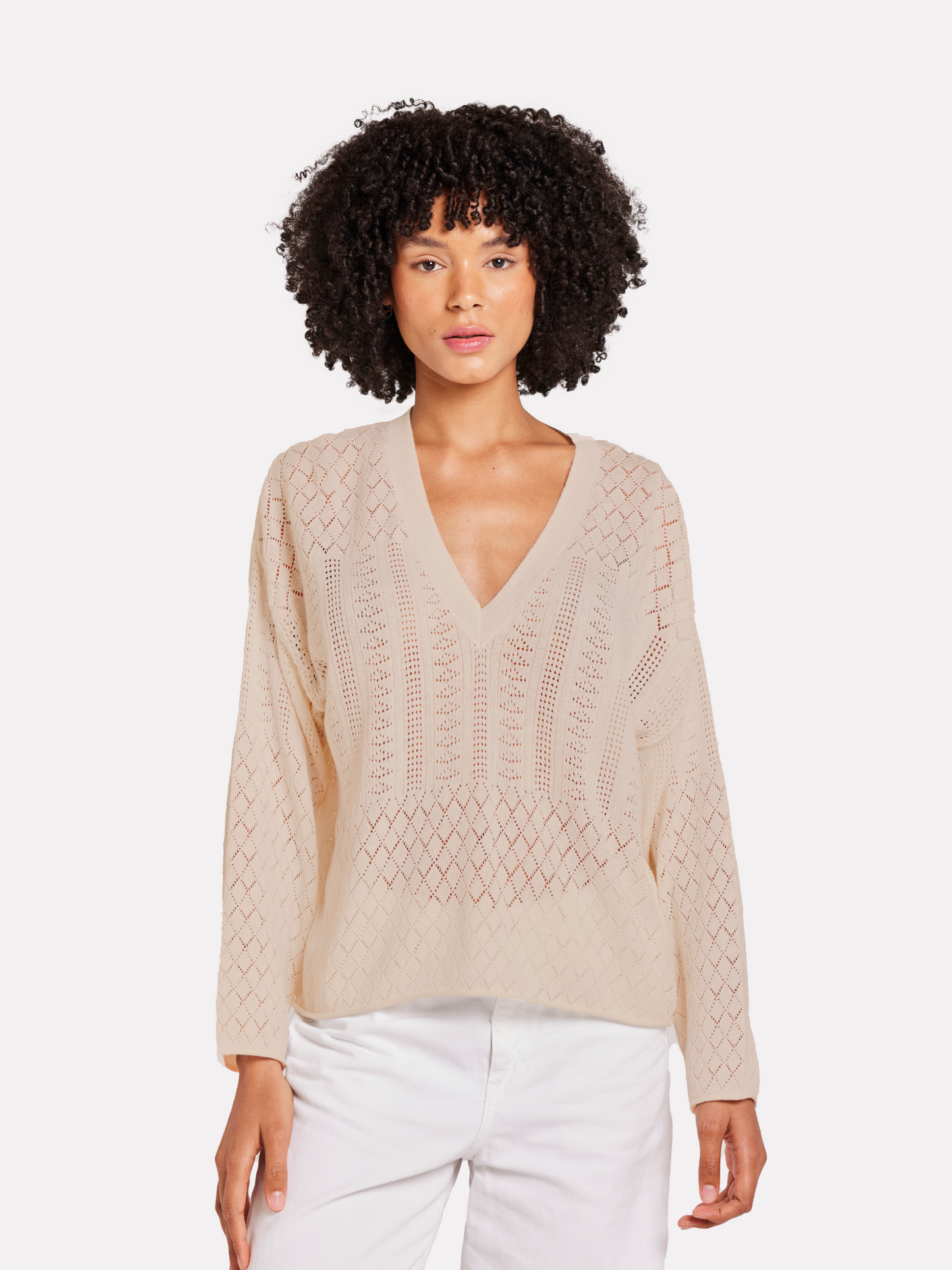 Pointelle V Neck Jumper